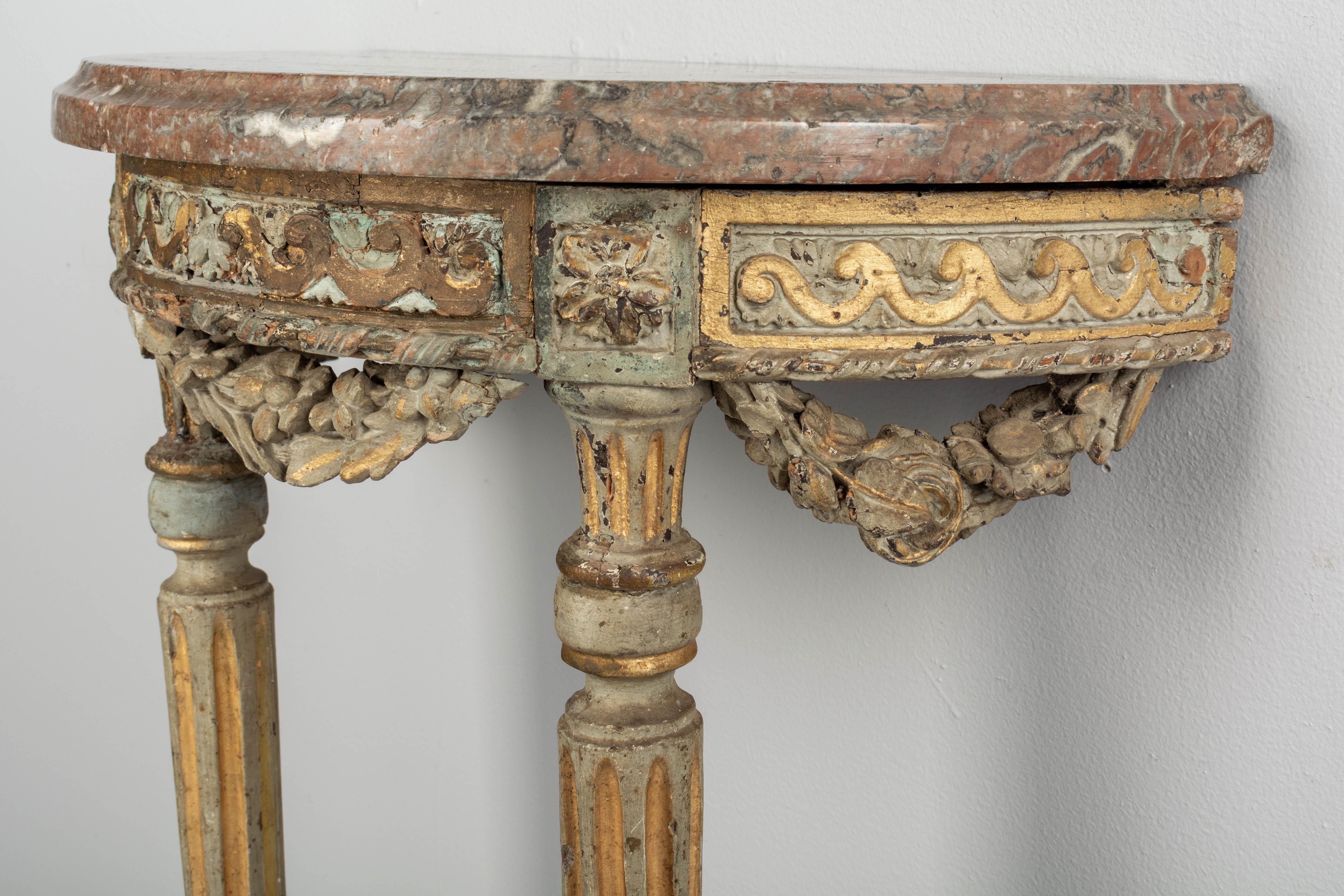 18th Century Louis XVI Style Painted Demilune Console 1