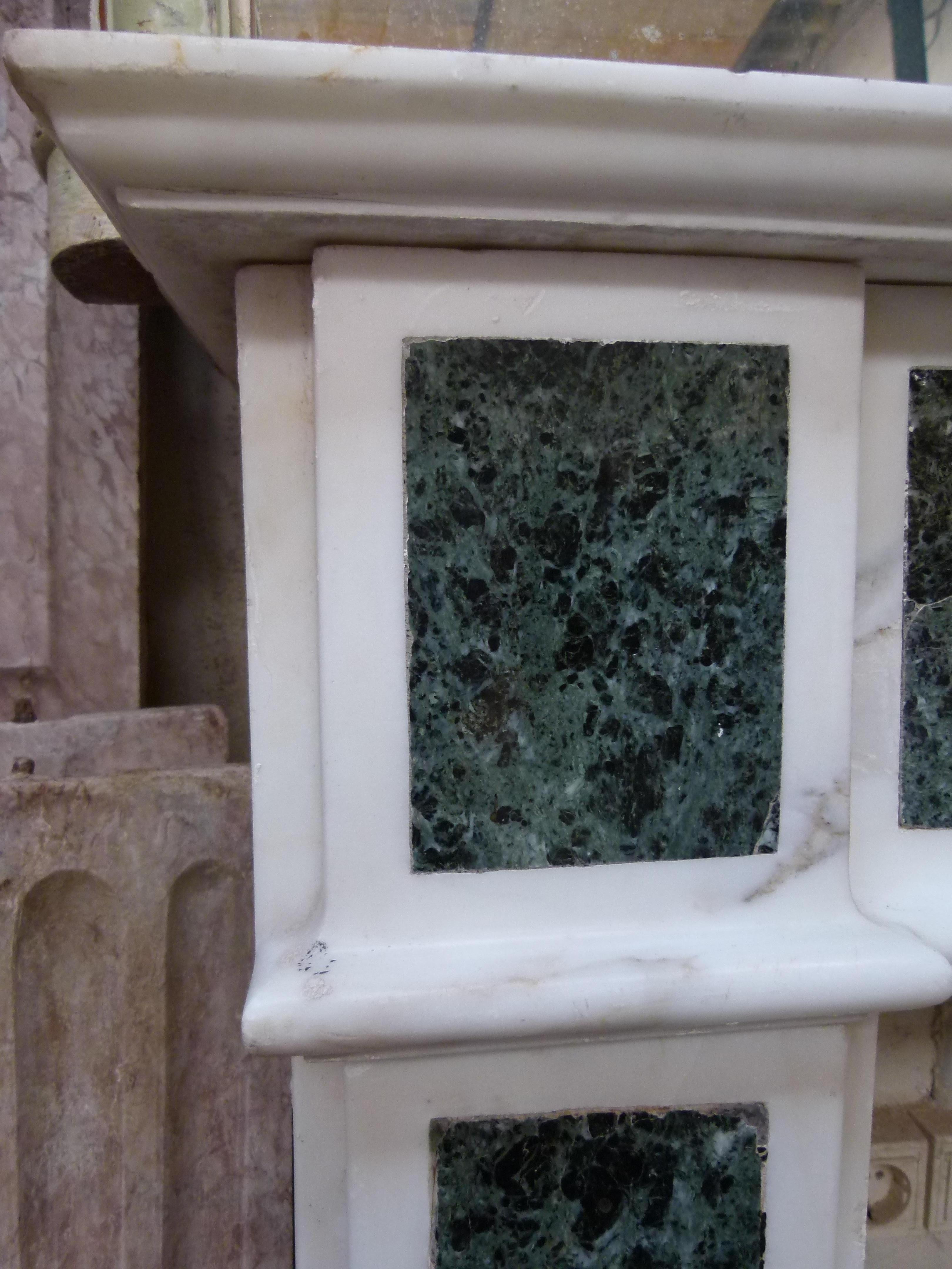 Louis XVI Style White and Green Marble Fireplace Mantel For Sale 2