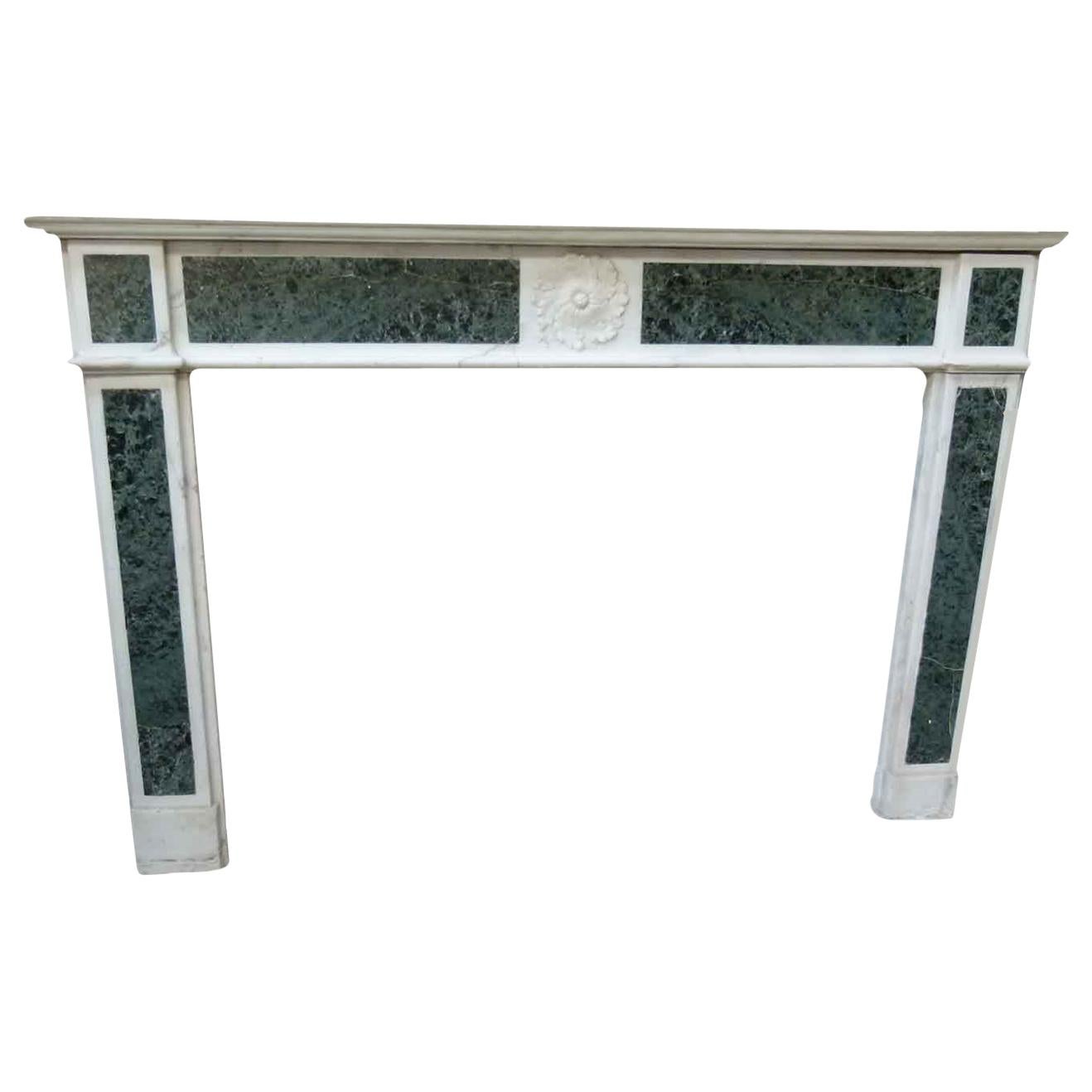 Louis XVI Style White and Green Marble Fireplace Mantel For Sale