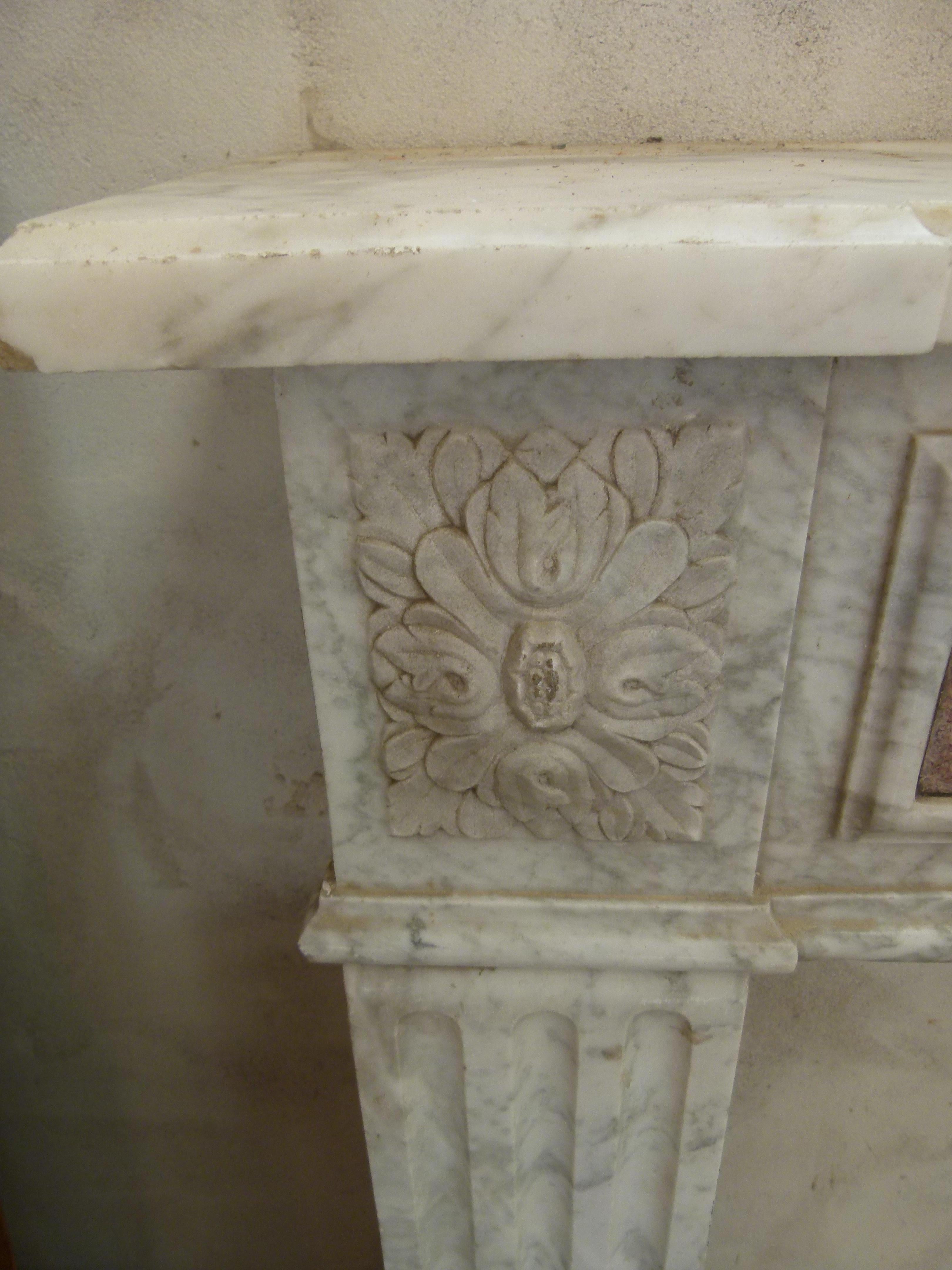 18th Century Louis XVI Style White and Red Marble Fireplace Mantel 1