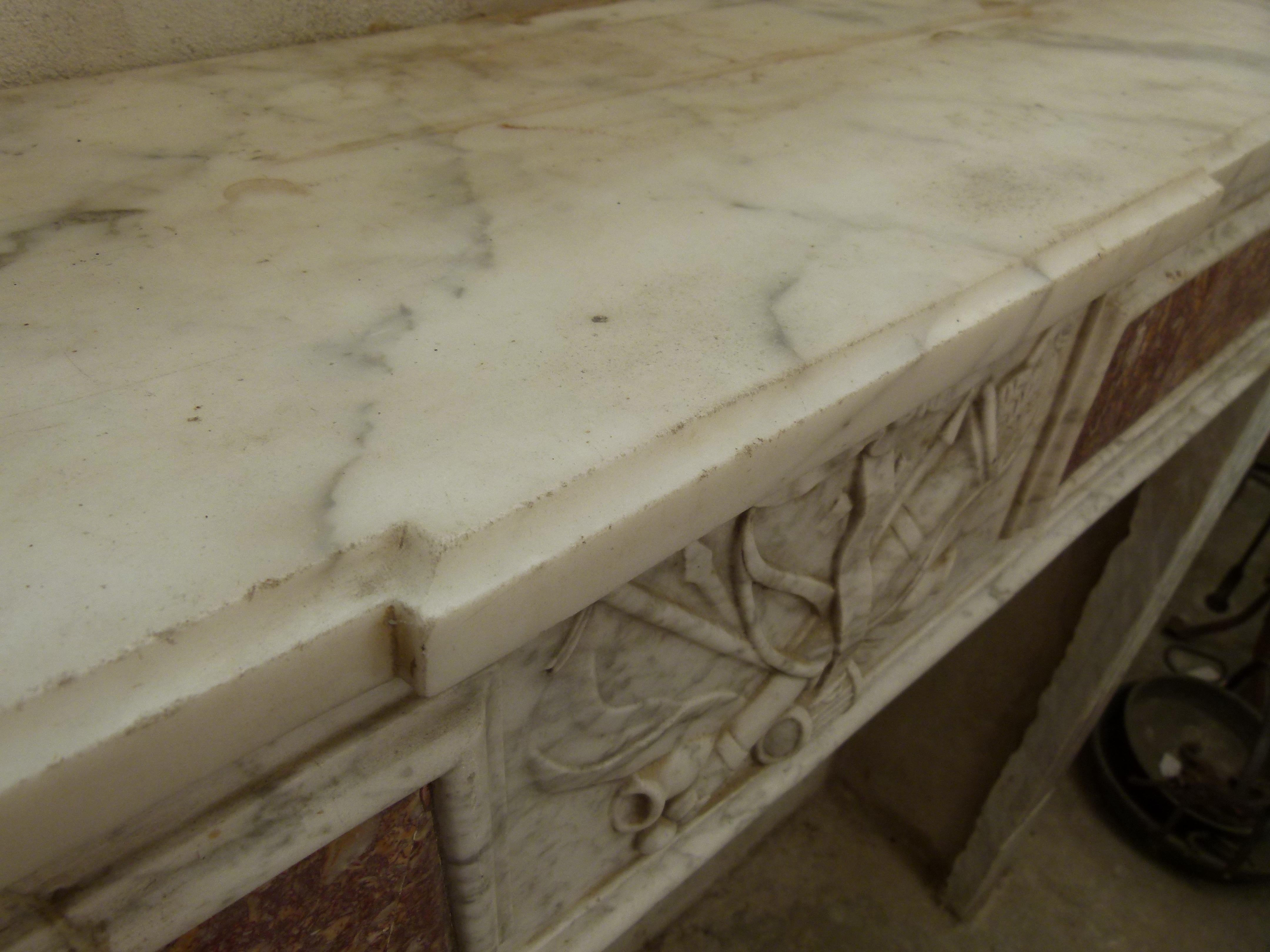 18th Century Louis XVI Style White and Red Marble Fireplace Mantel 3