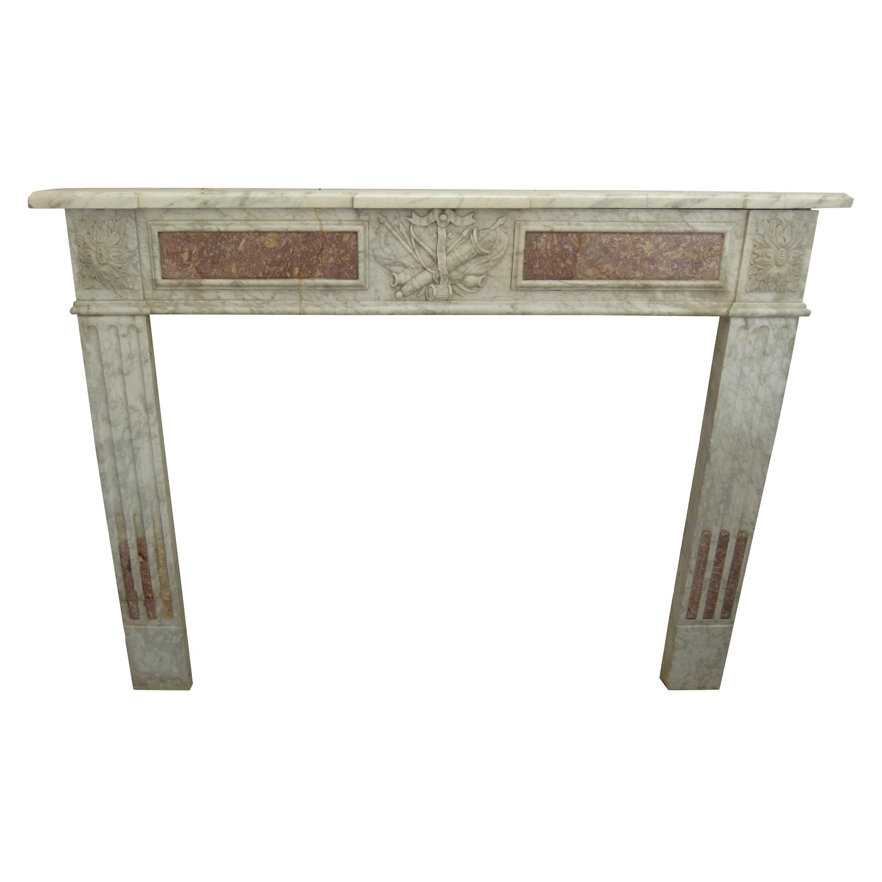 18th Century Louis XVI Style White and Red Marble Fireplace Mantel