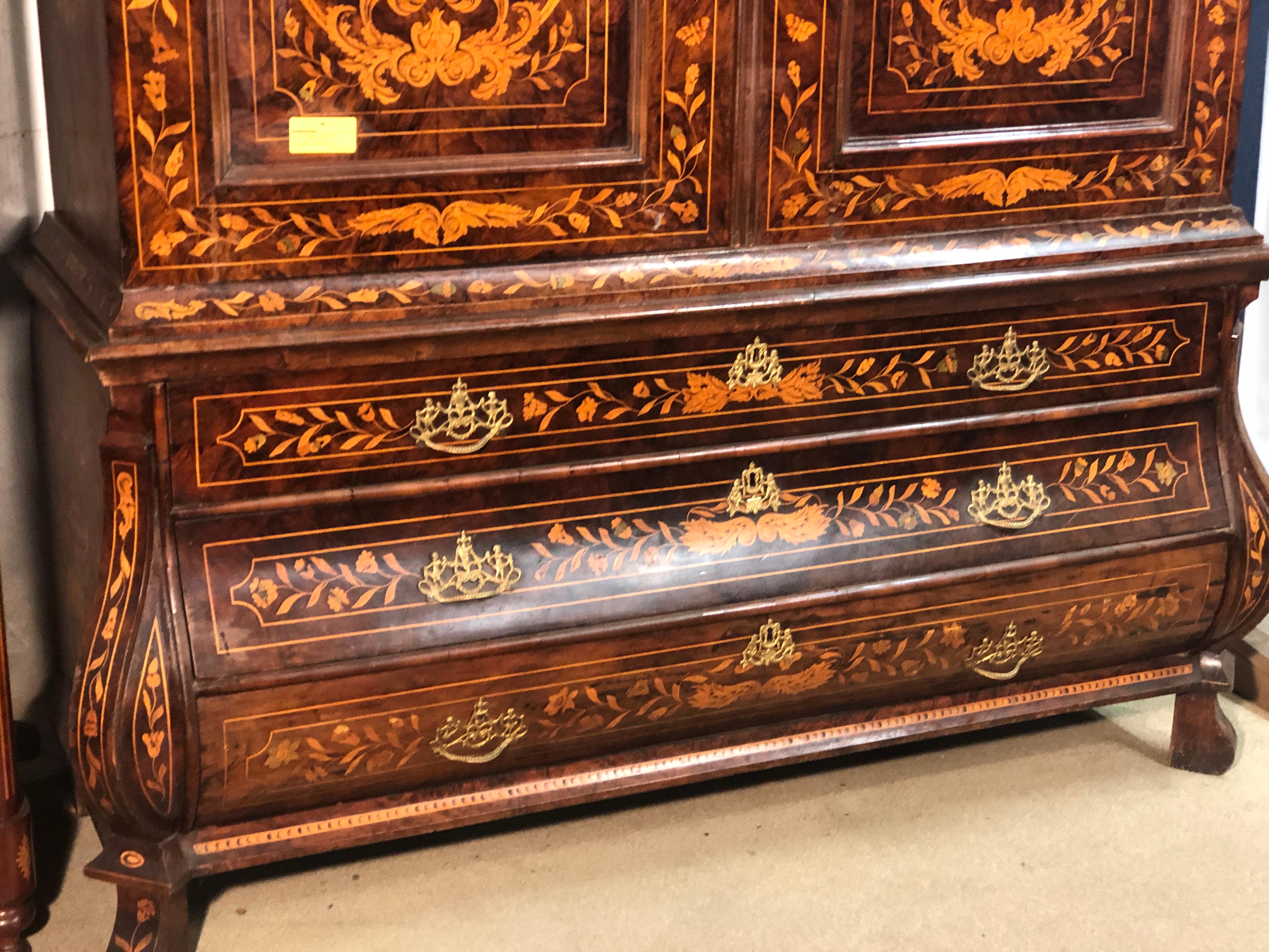 Early 19th Century 18th Century Louis XVI Dutch Inlay Trumeau  Armoires , 1800s For Sale