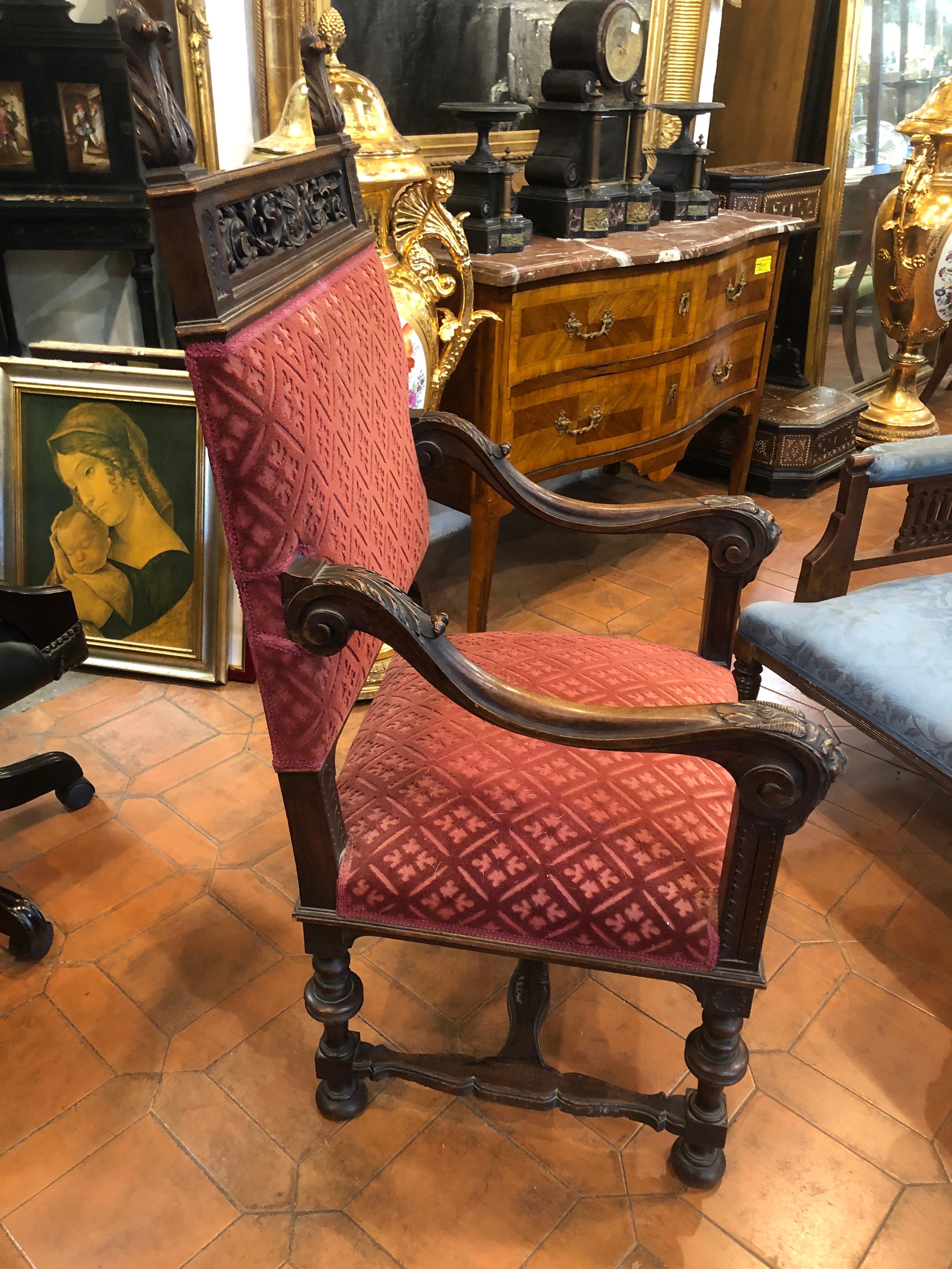 18th Century Louis XVI Walnut Italian Armchair For Sale 9