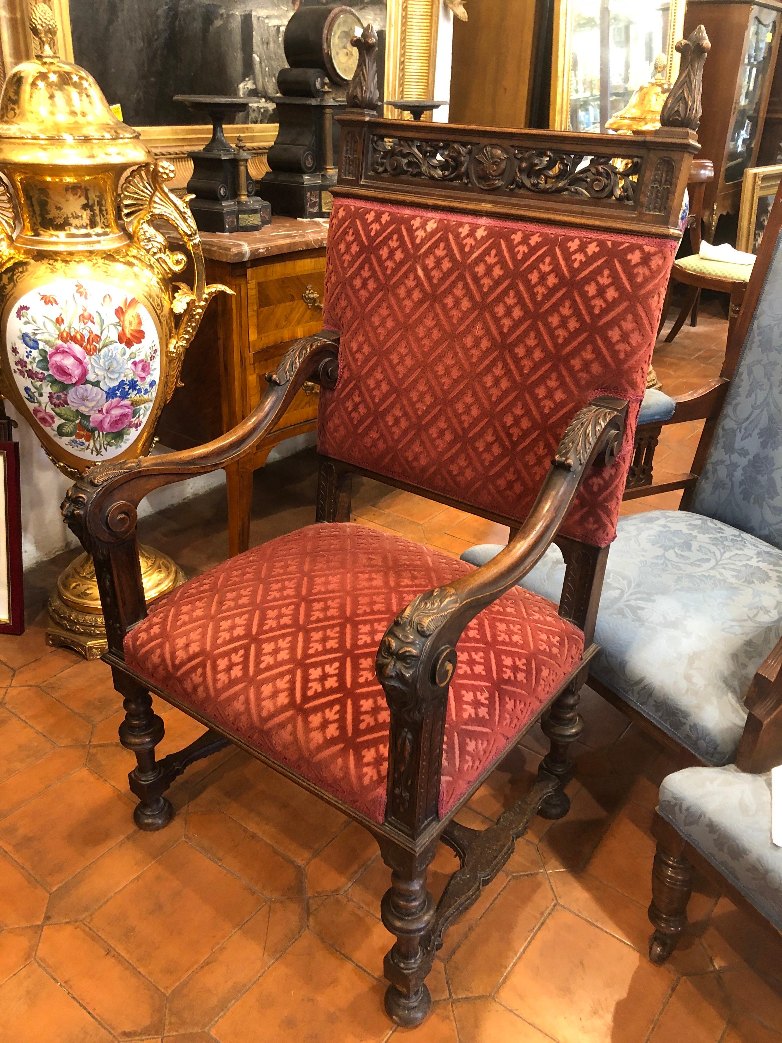 Fantastic Italian armchair, 1760-1770, northern Italy, made of walnut and carved in an exceptional way. Perfect.