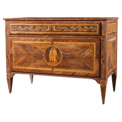 Antique 18th Century Louis XVI Walnut Rosewood Italian Commode Inlaid with Woods