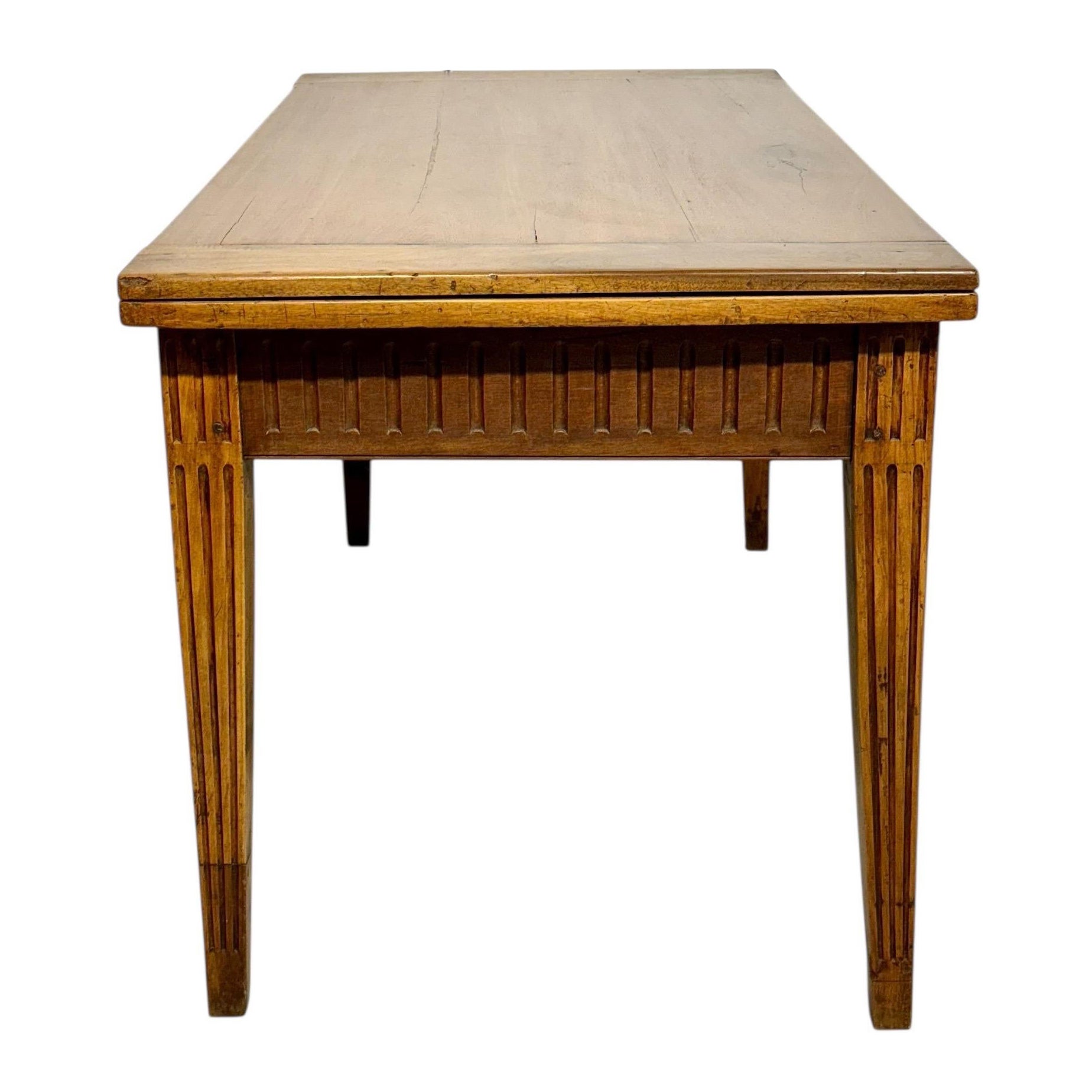 18th Century Louis XVI Walnut Table with Fluted Carvings For Sale