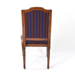 18th Century Louis XVI Walnut Wood Chairs with Blue and Purple Velvet Seats