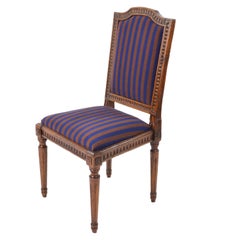 18th Century Louis XVI Walnut Wood Chairs with Blue and Purple Velvet Seats