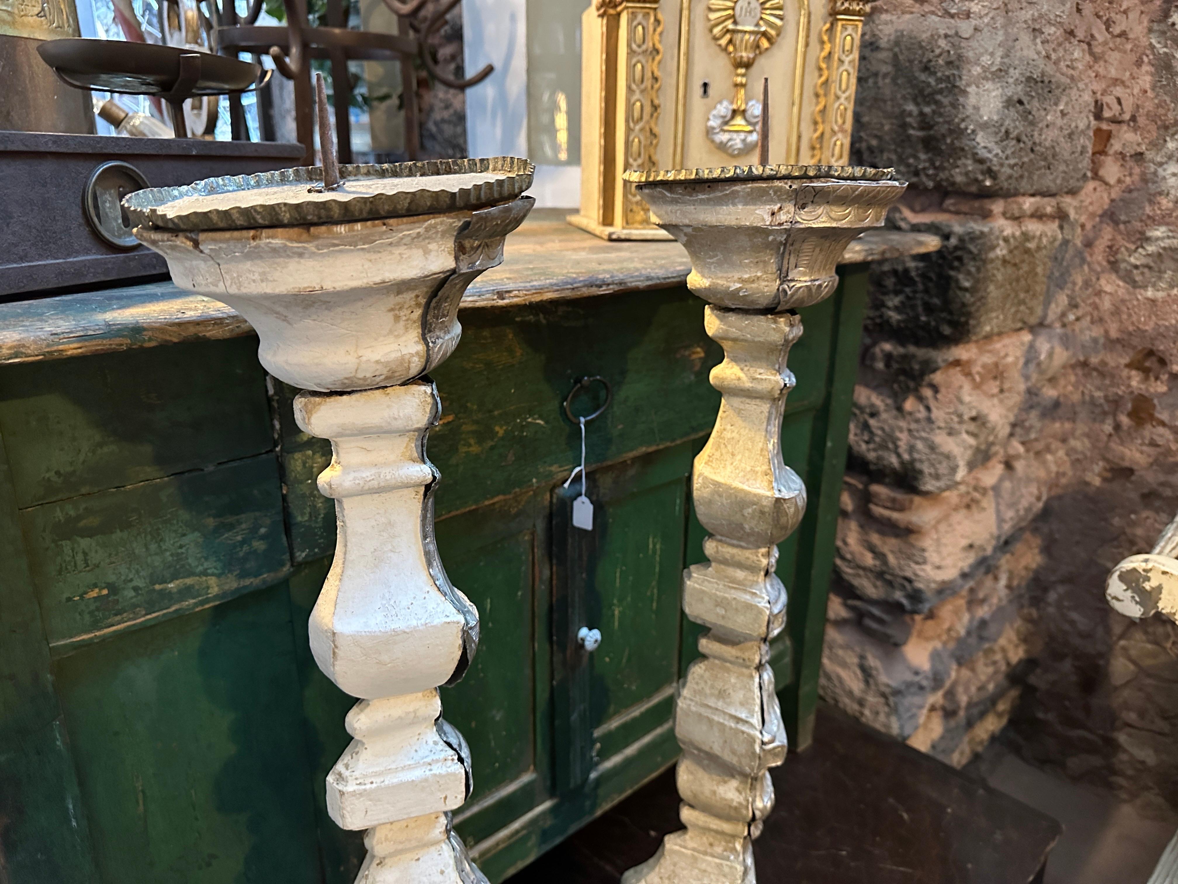 18th Century Louis XVI Wood and Metal Sicilian Private Church Torcheres For Sale 9