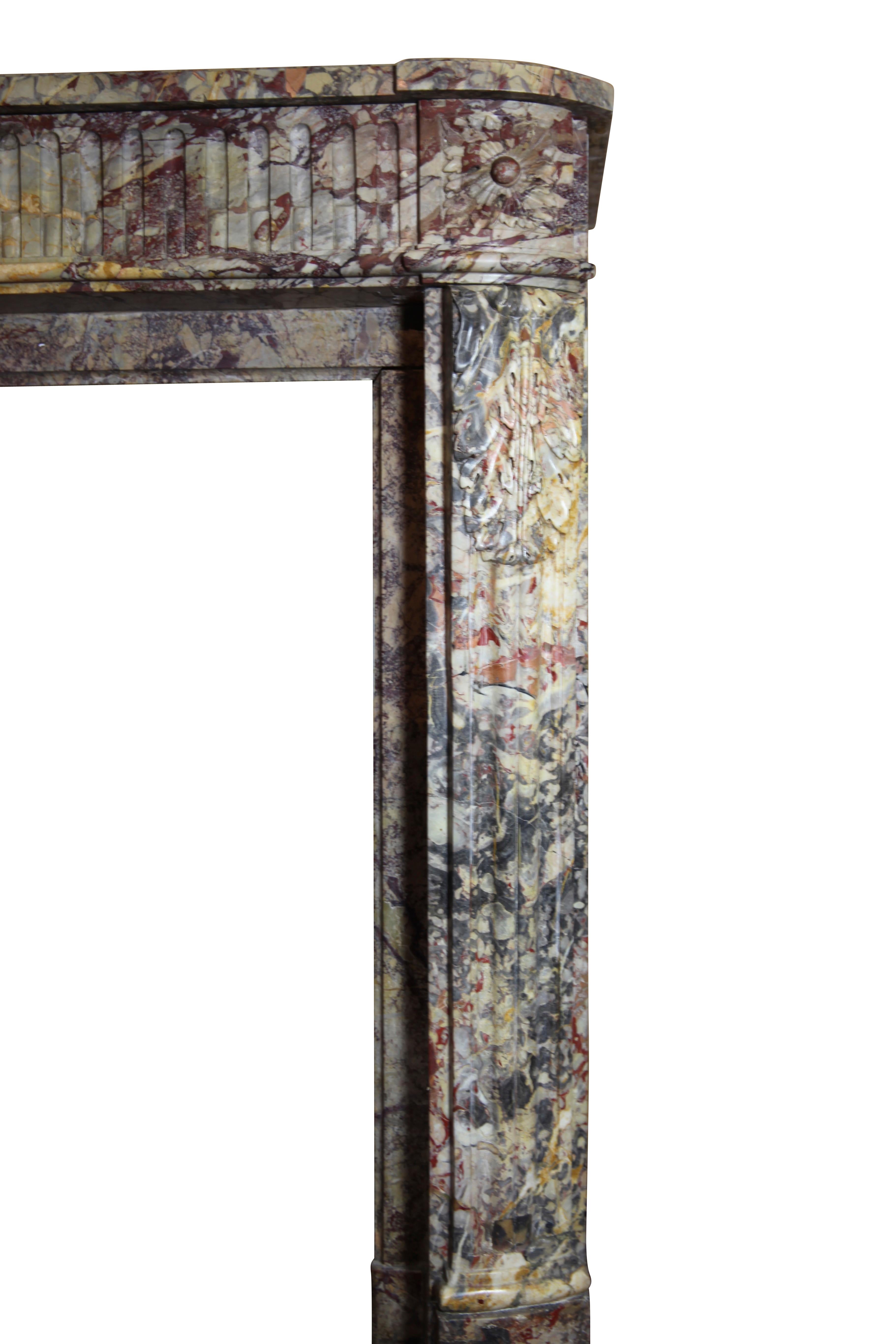 18th Century LXVI Royal French Saracolin Marble Vintage Fireplace Mantel For Sale 5