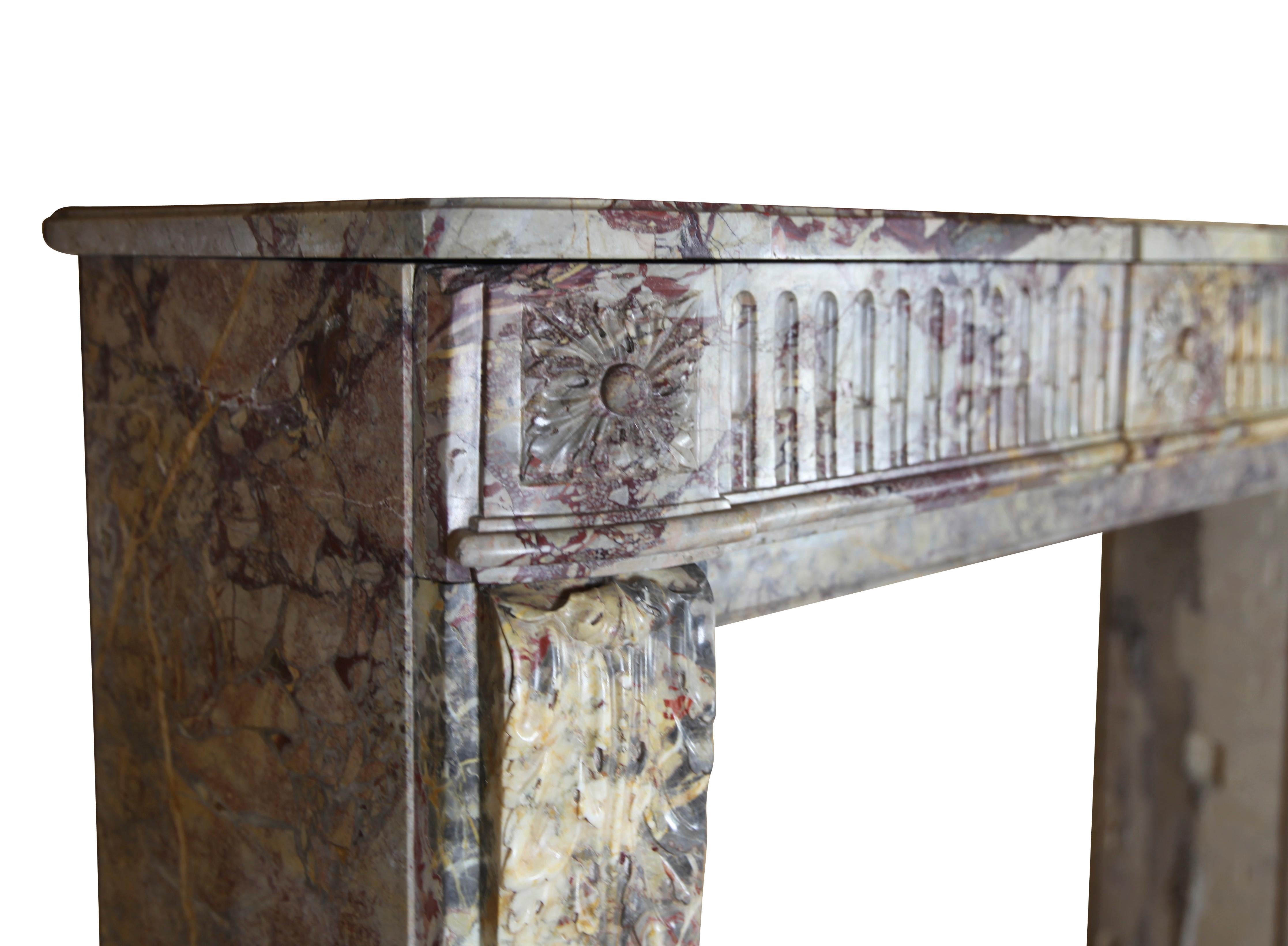 18th Century LXVI Royal French Saracolin Marble Vintage Fireplace Mantel For Sale 6