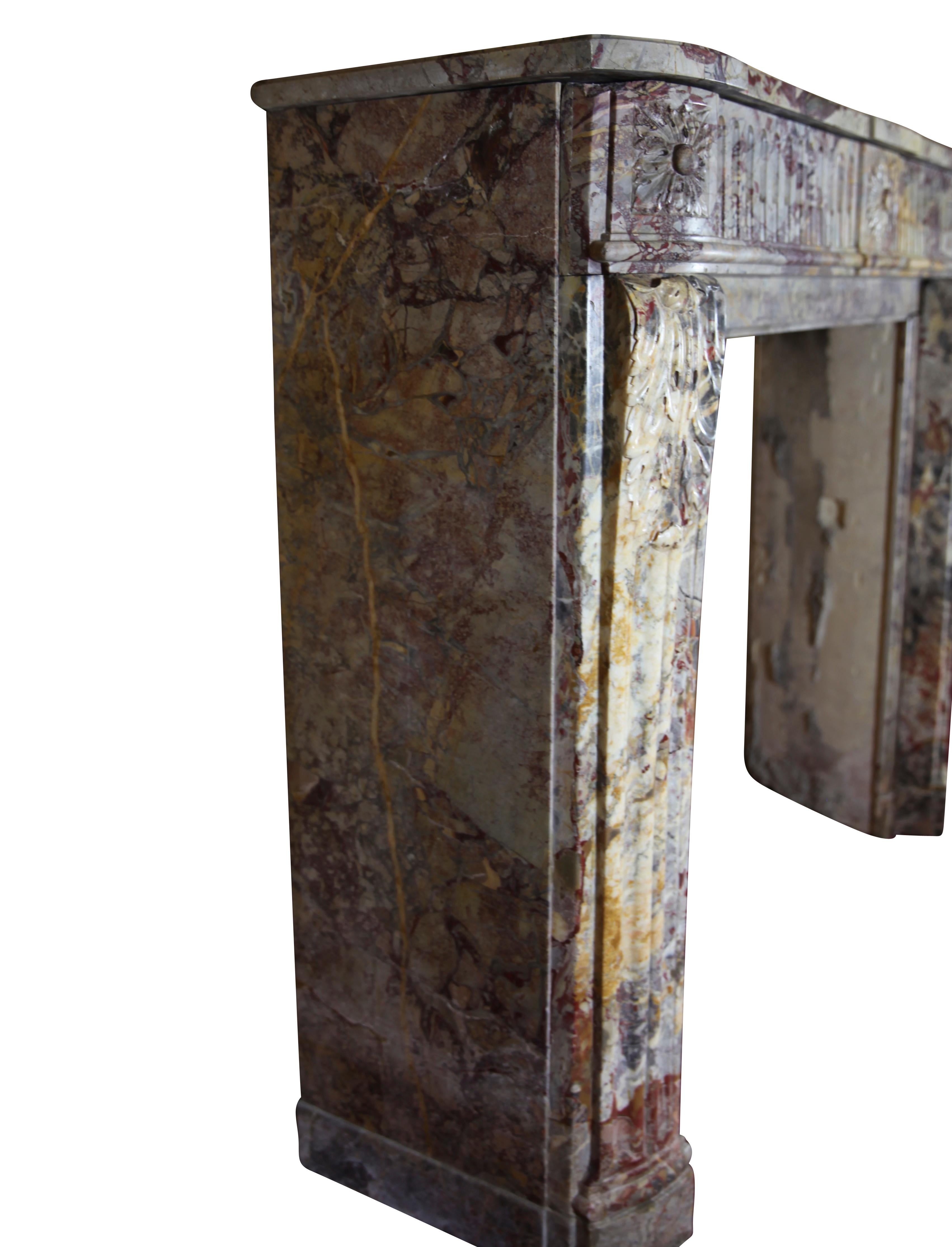 18th Century LXVI Royal French Saracolin Marble Vintage Fireplace Mantel For Sale 7