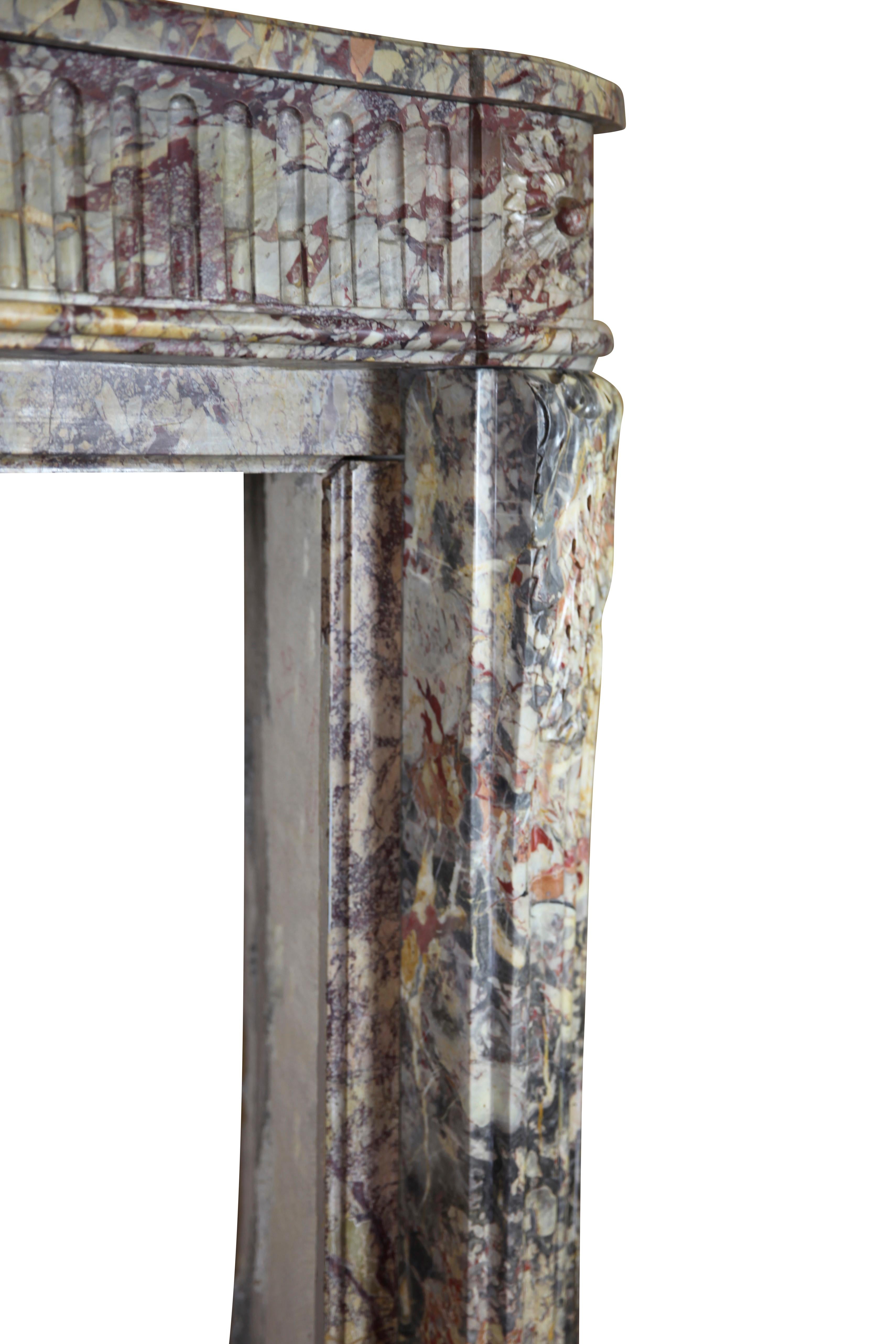 18th Century LXVI Royal French Saracolin Marble Vintage Fireplace Mantel For Sale 9