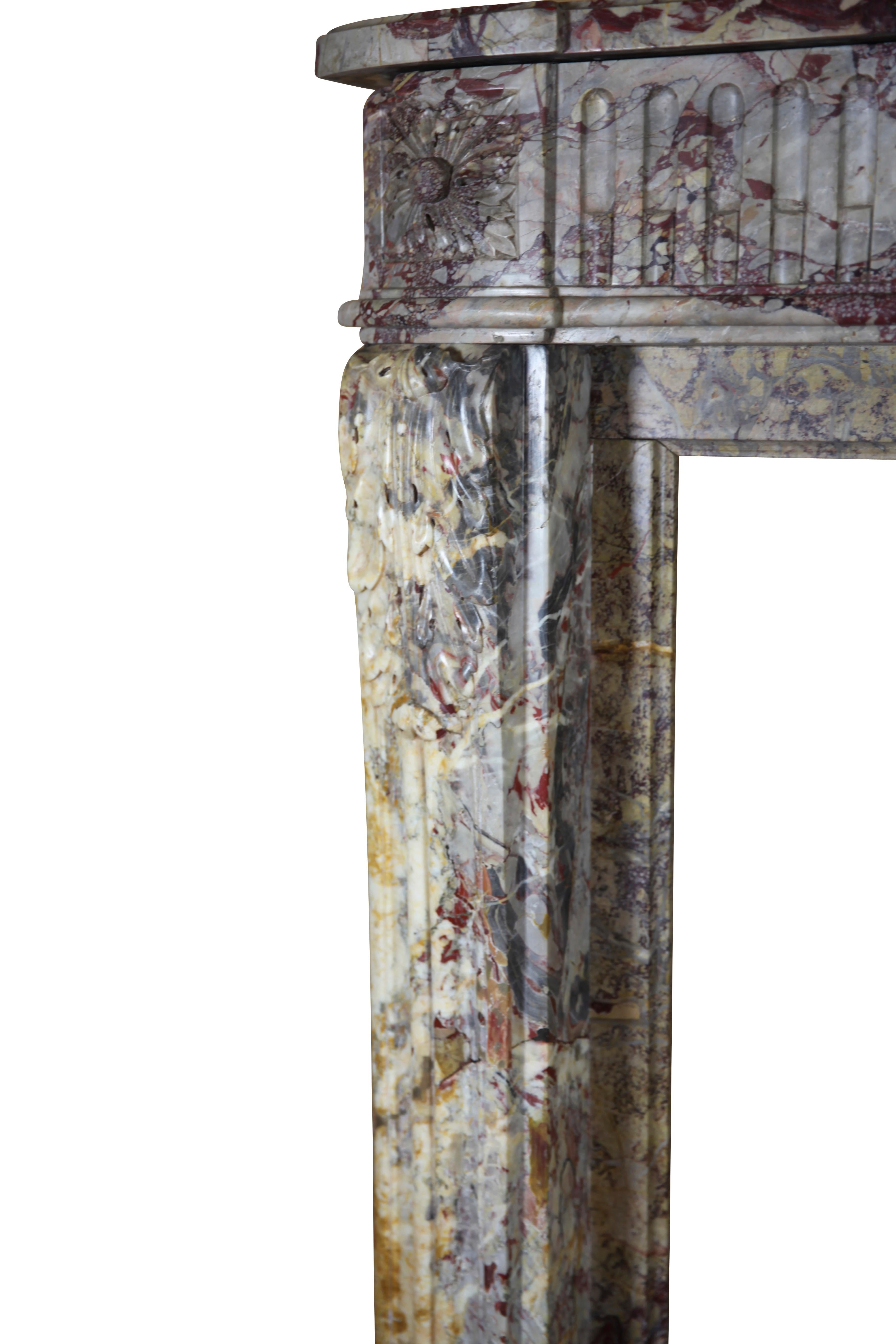 18th Century LXVI Royal French Saracolin Marble Vintage Fireplace Mantel For Sale 10