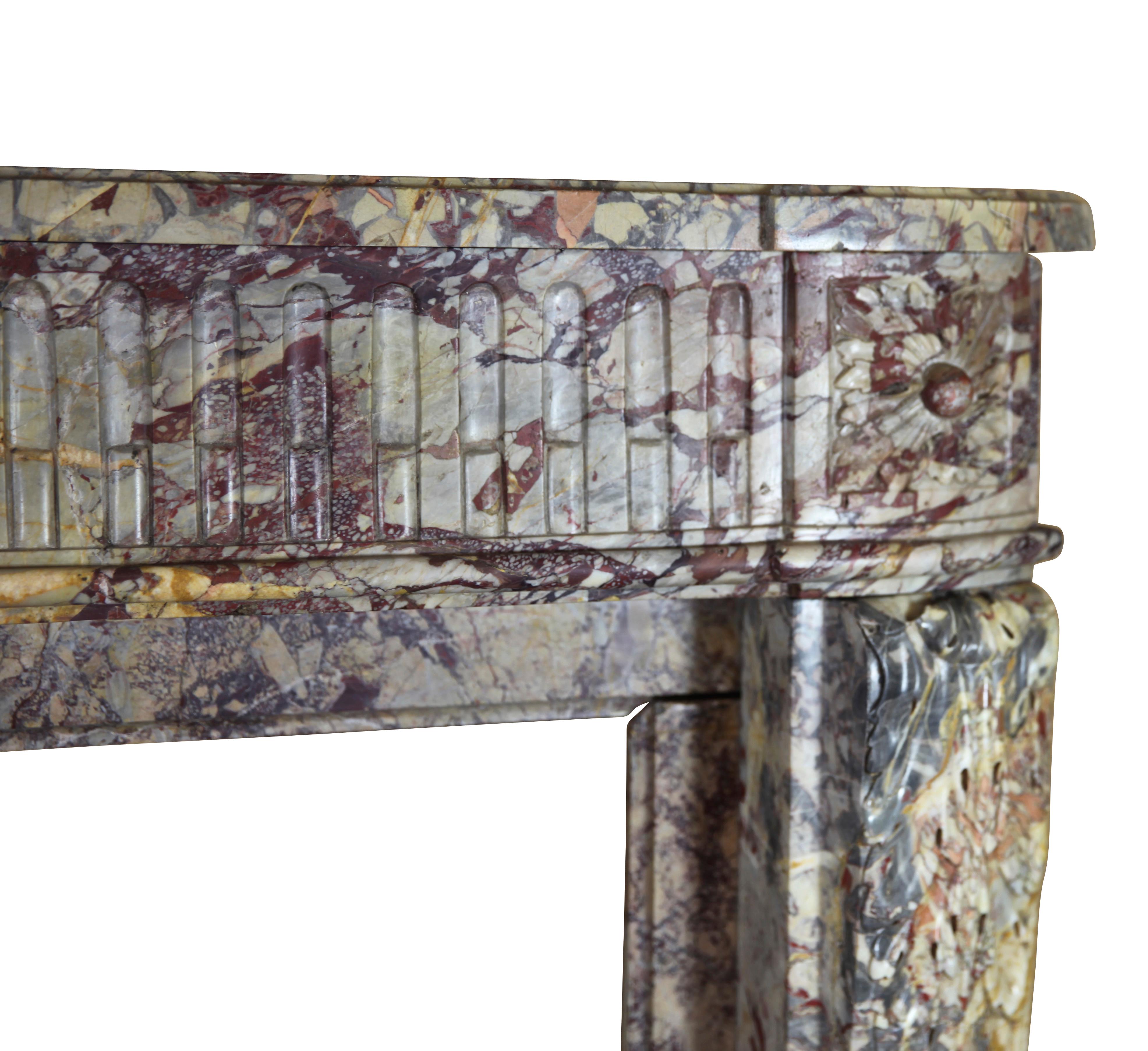 18th Century LXVI Royal French Saracolin Marble Vintage Fireplace Mantel For Sale 11