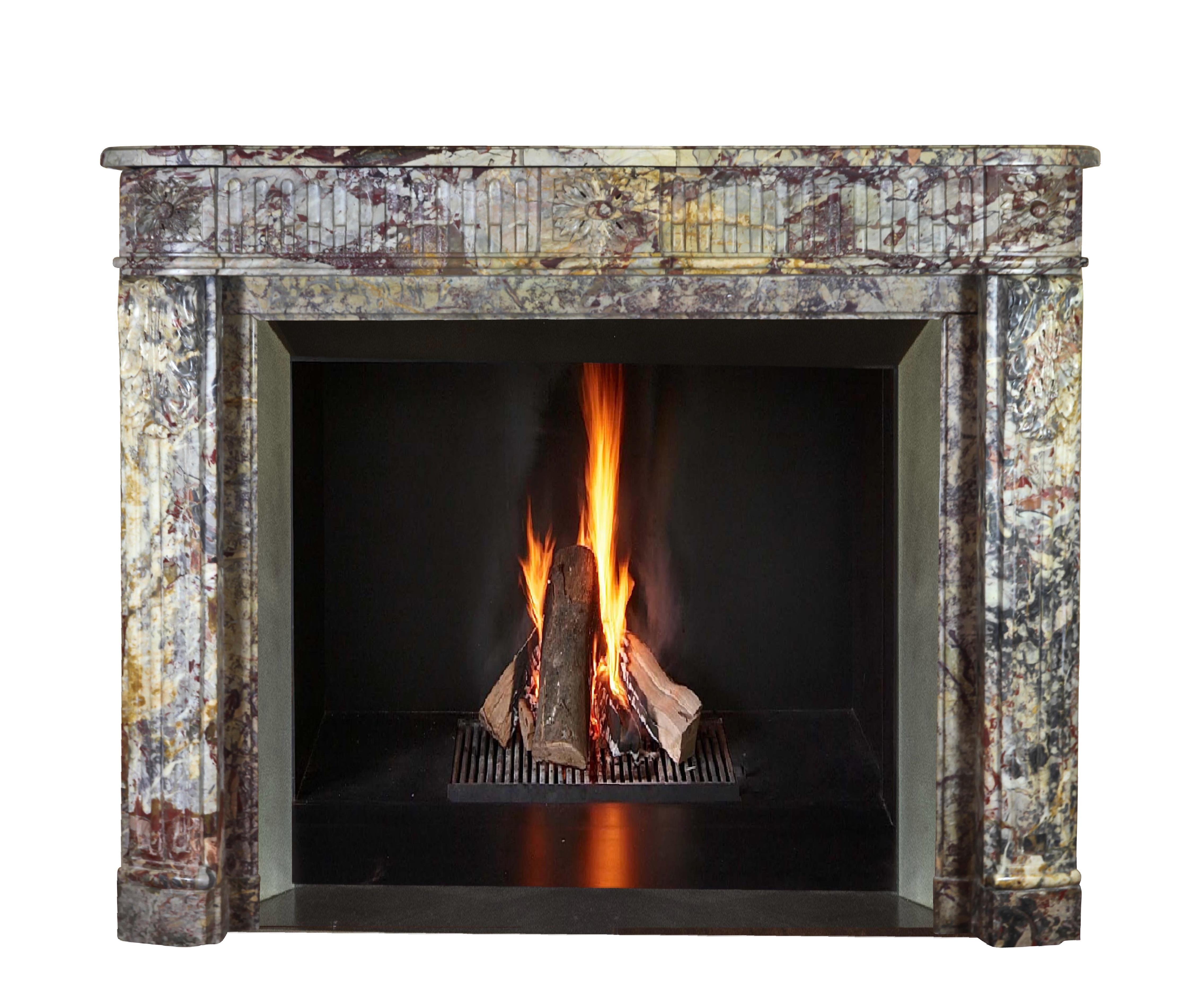 Louis XVI 18th Century LXVI Royal French Saracolin Marble Vintage Fireplace Mantel For Sale