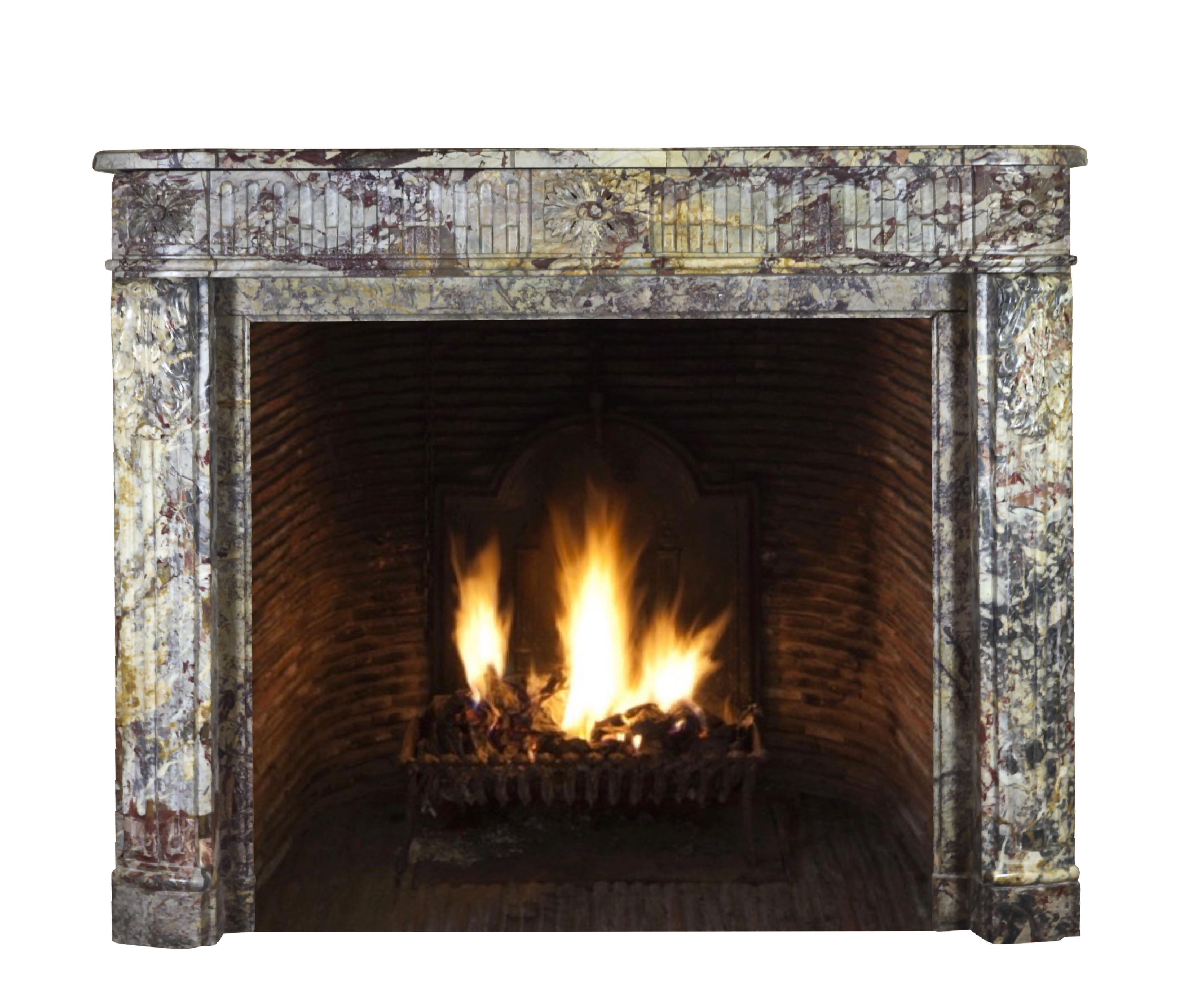 18th Century LXVI Royal French Saracolin Marble Vintage Fireplace Mantel For Sale 1