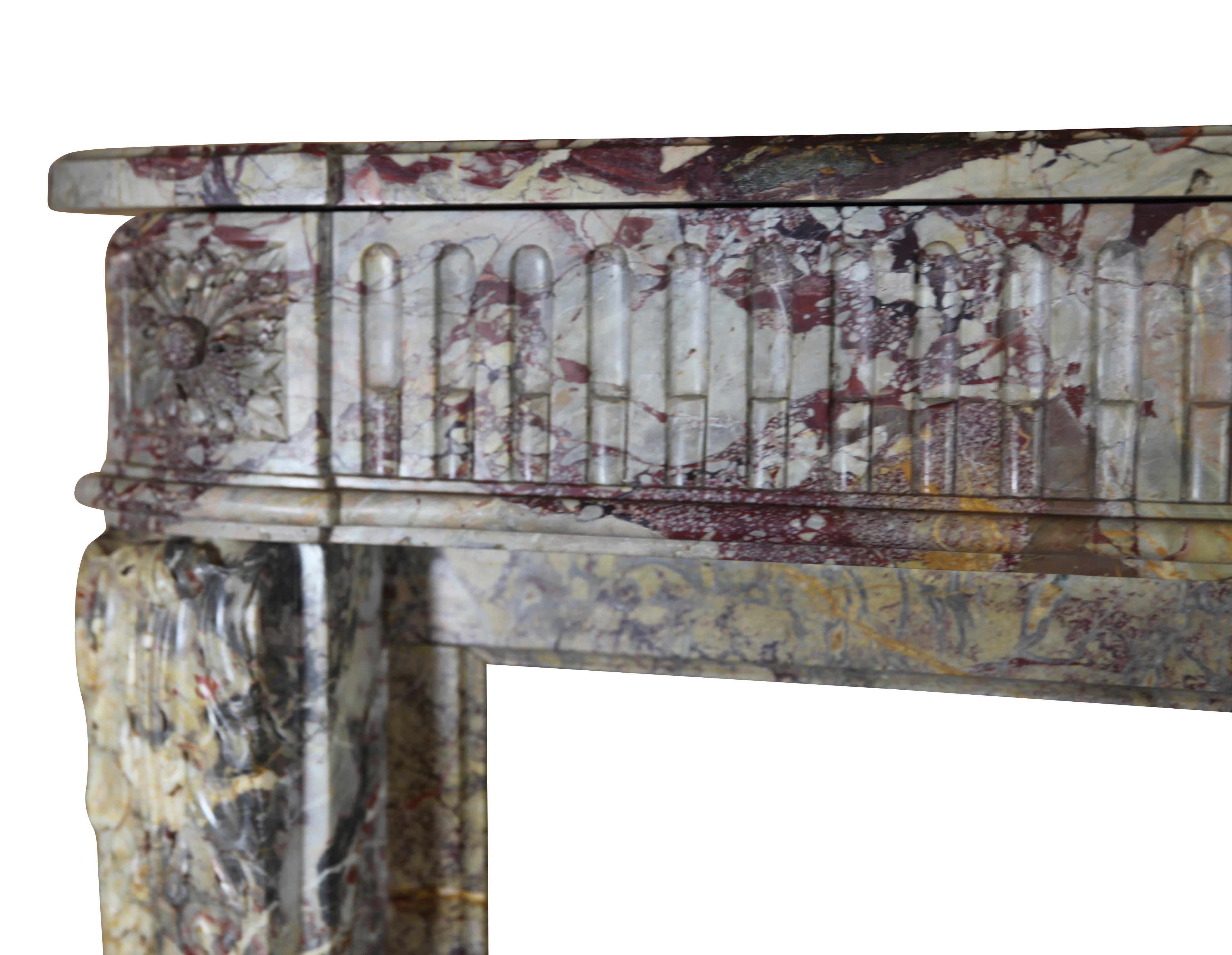 18th Century LXVI Royal French Saracolin Marble Vintage Fireplace Mantel For Sale 2