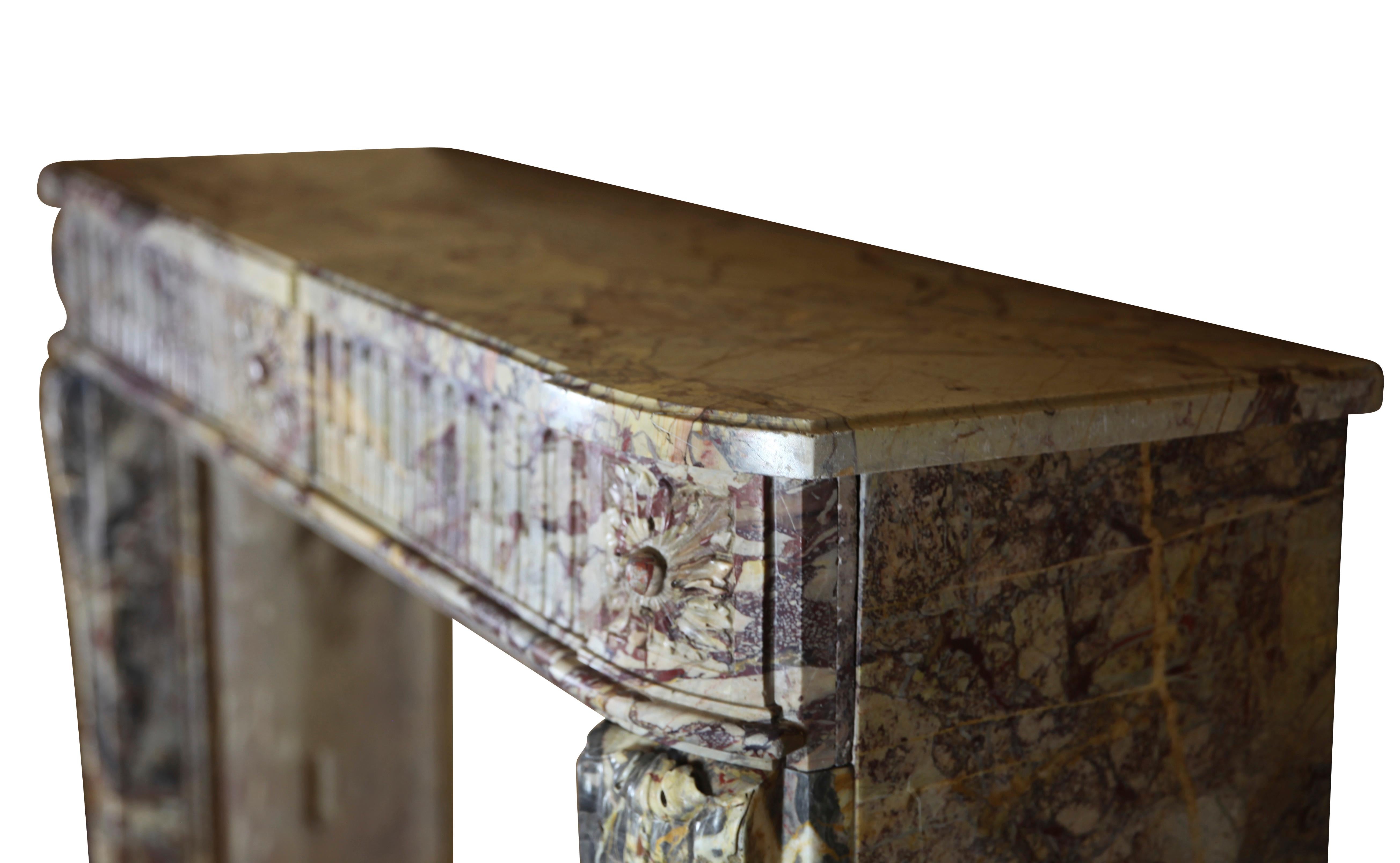18th Century LXVI Royal French Saracolin Marble Vintage Fireplace Mantel For Sale 4