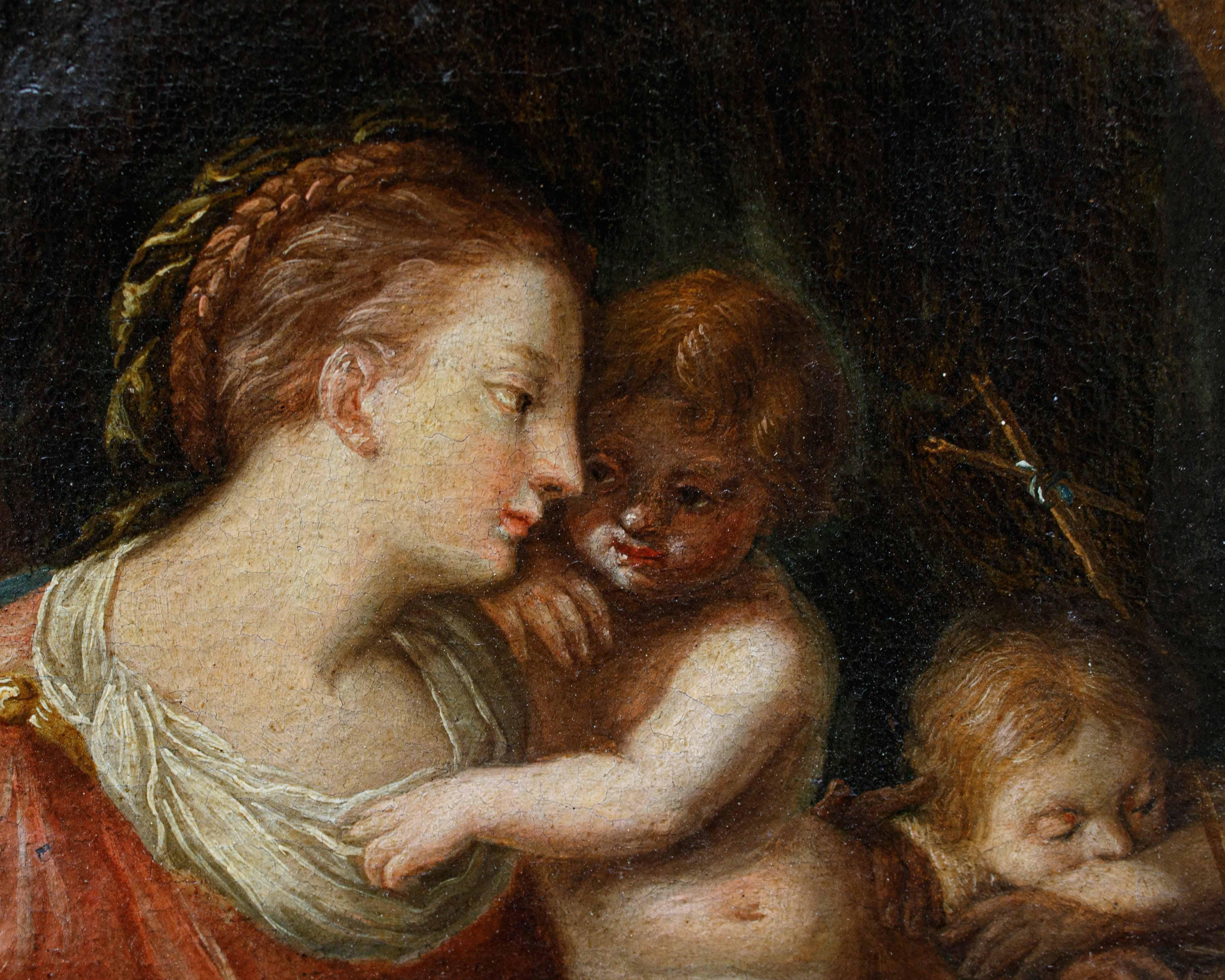 18th Century Madonna and Child with Saint John Oil on Canvas Roman ...