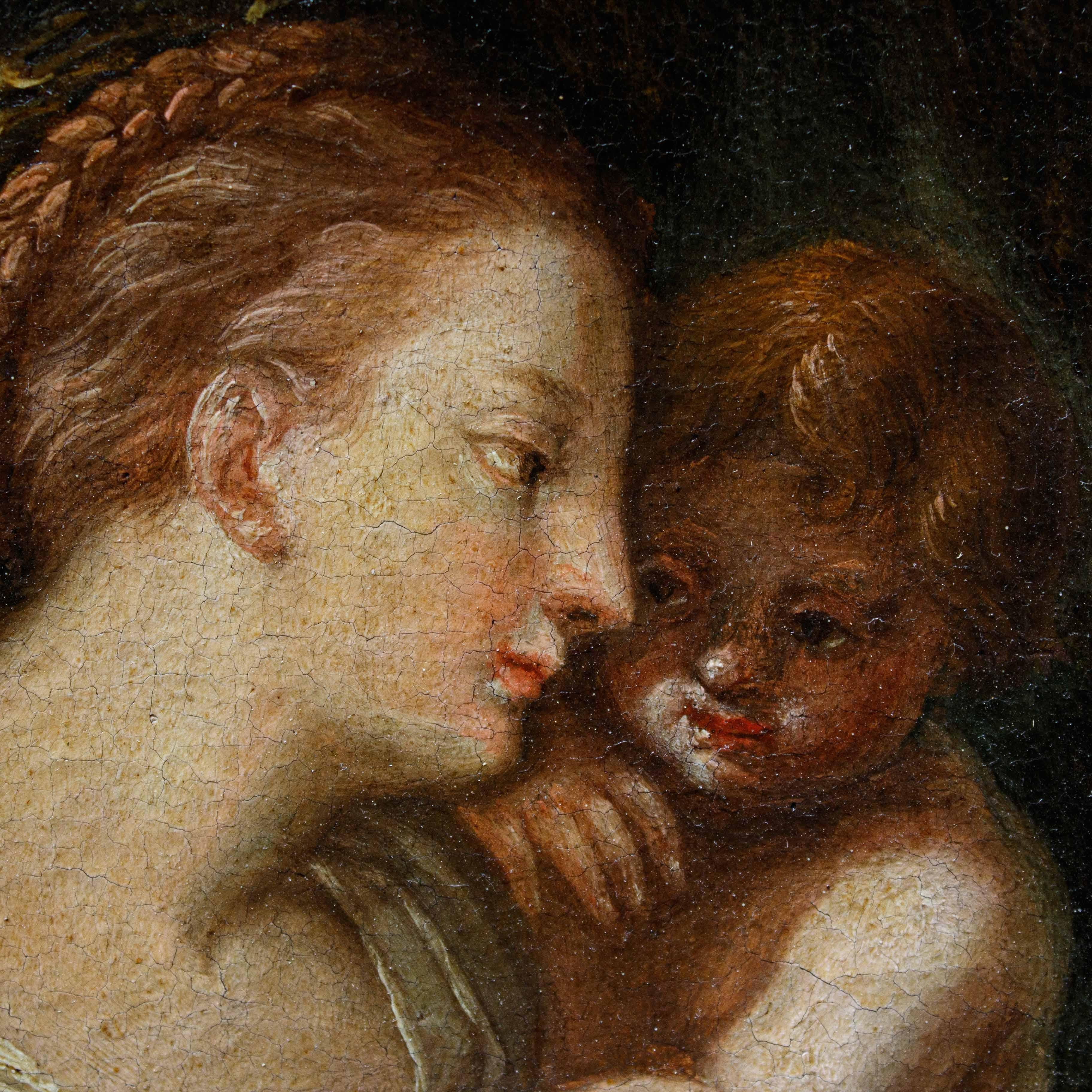 18th Century Madonna and Child with Saint John Oil on Canvas Roman ...
