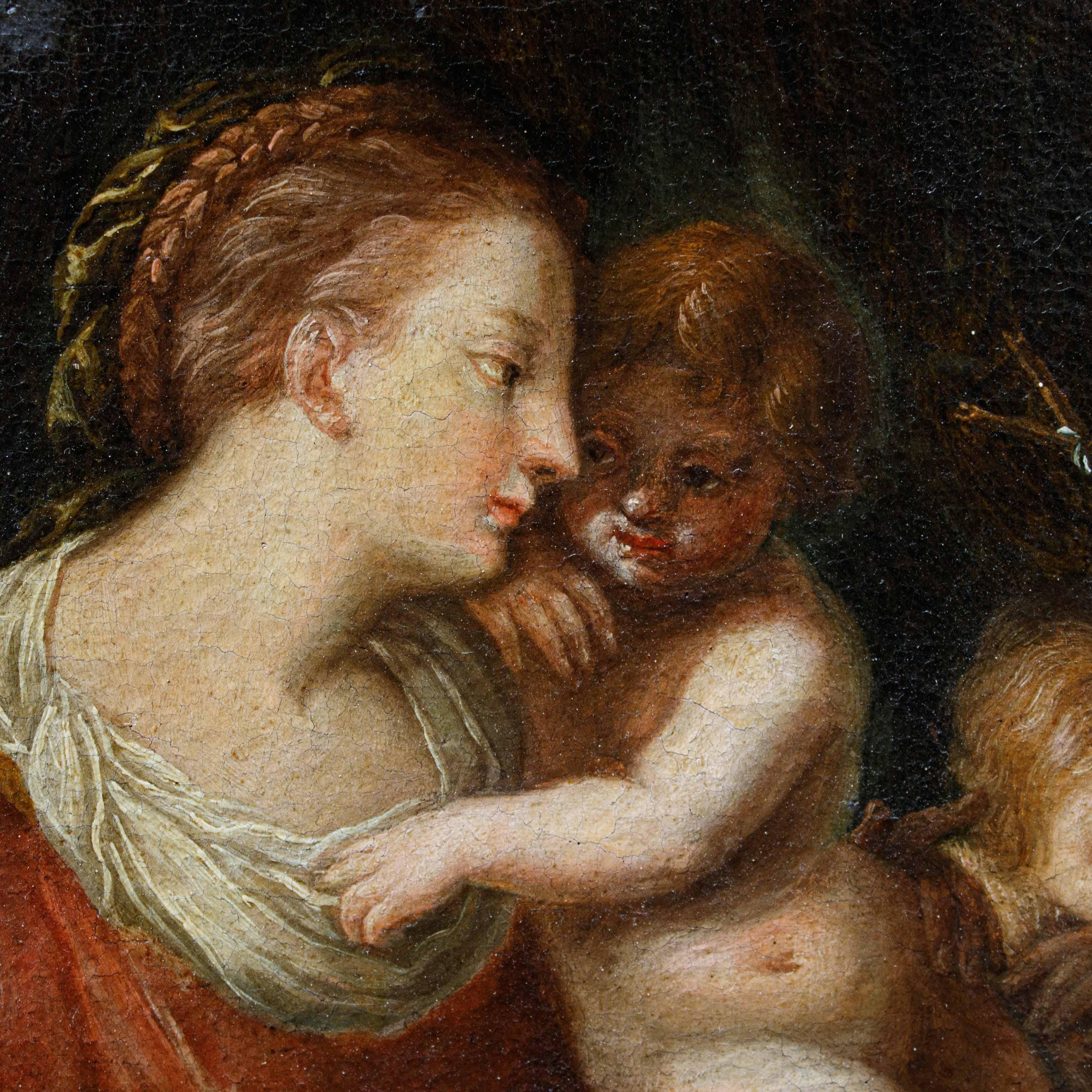 18th Century Madonna and Child with Saint John Oil on Canvas Roman ...