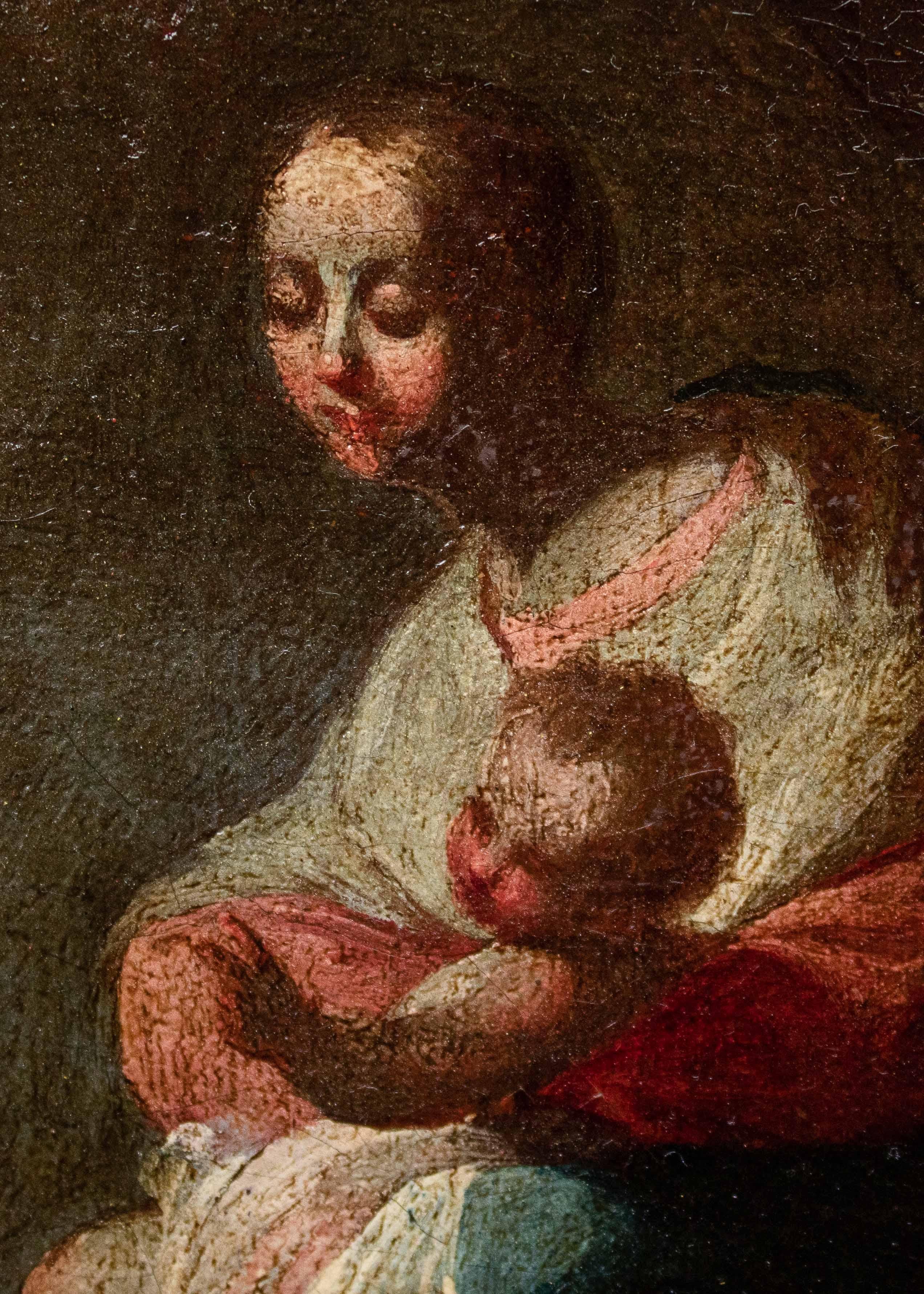 18th Century Madonna with Child Adored by Two Saints Paintings Oil on Canvas For Sale 5