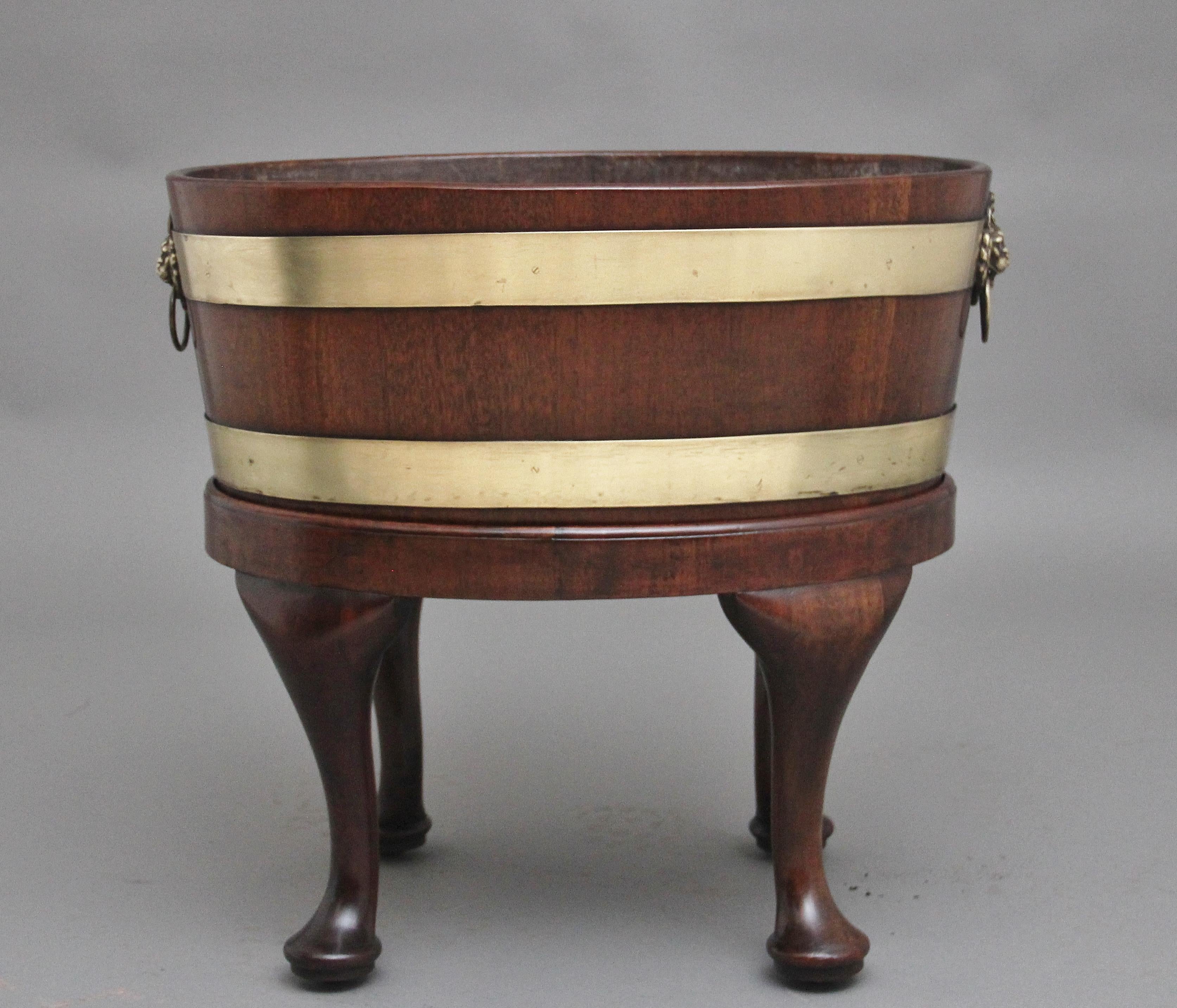 Late 18th Century 18th Century mahogany and brass bound oval wine cooler For Sale
