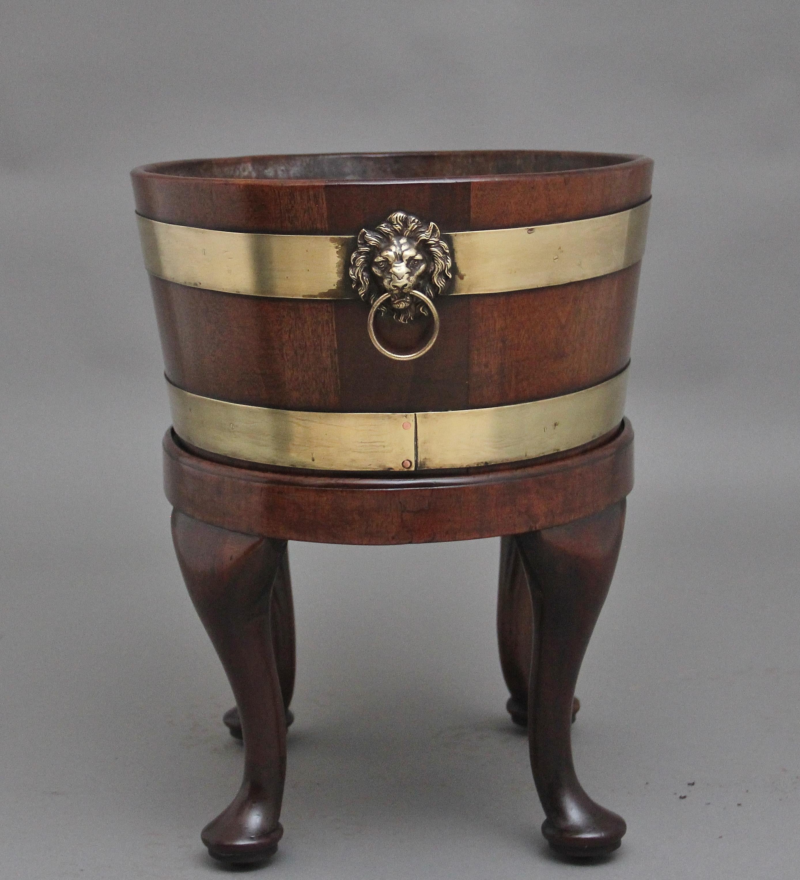 Mahogany 18th Century mahogany and brass bound oval wine cooler For Sale