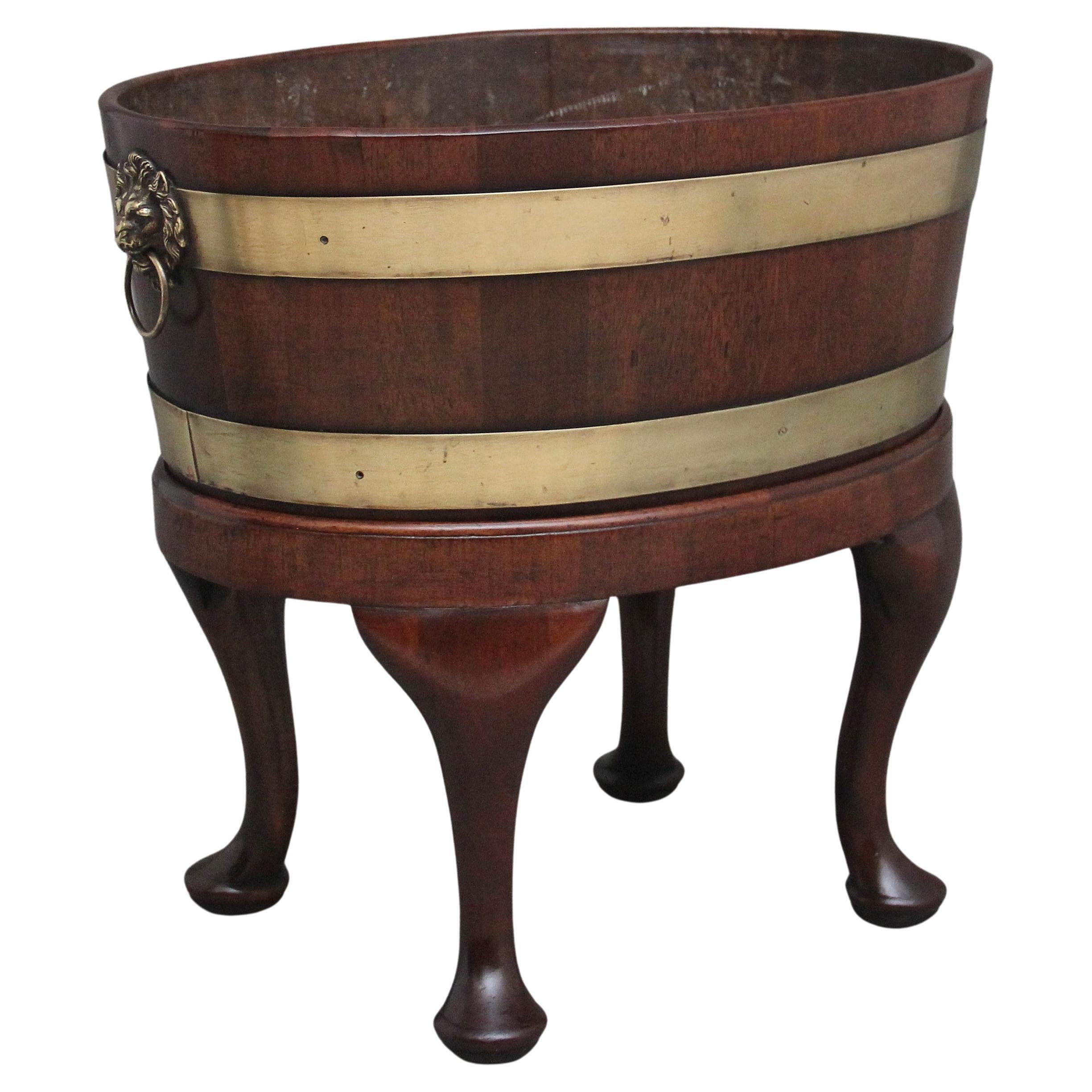 18th Century mahogany and brass bound oval wine cooler For Sale