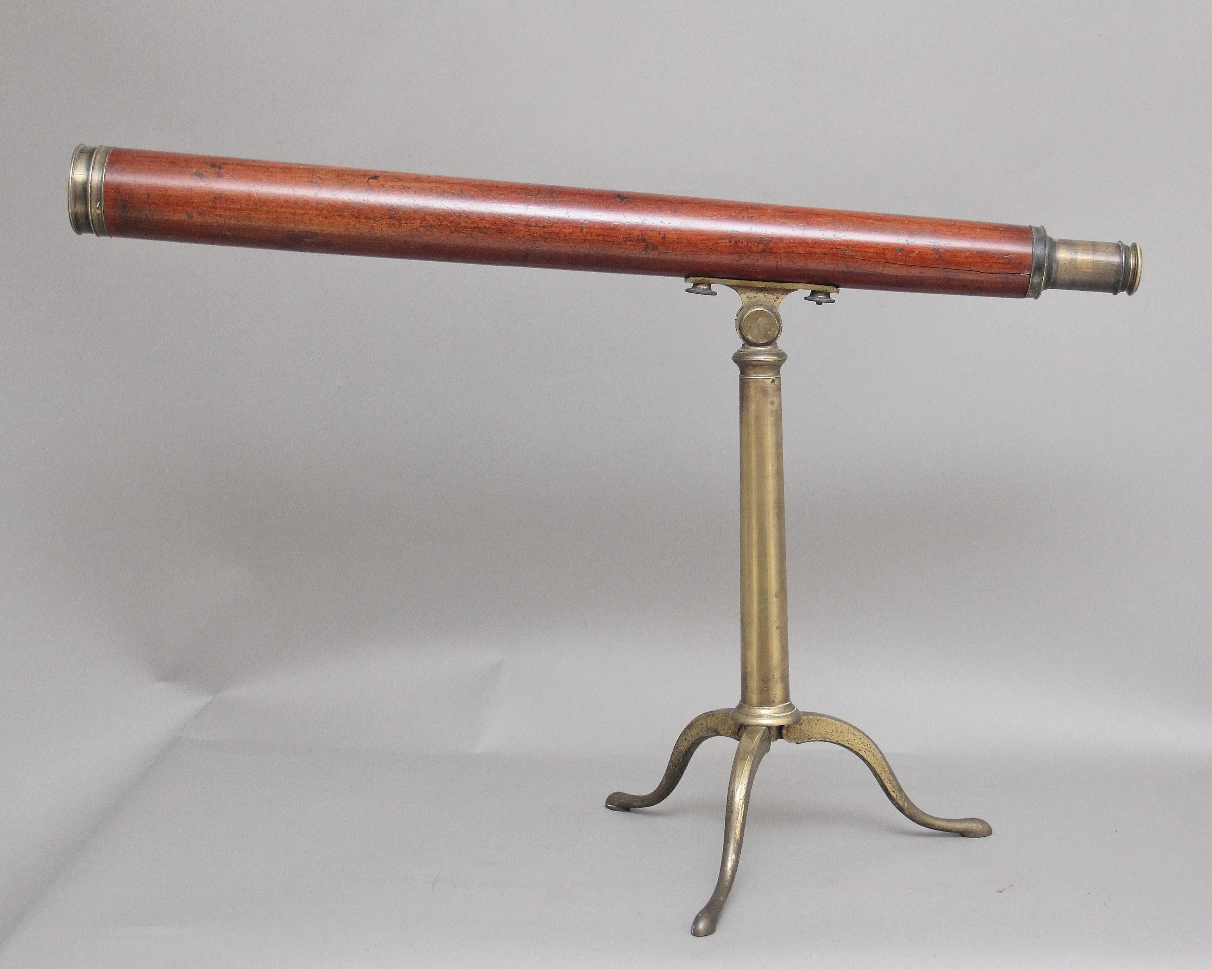 18th Century mahogany and brass telescope by Nairne & Blunt of London In Good Condition For Sale In Martlesham, GB