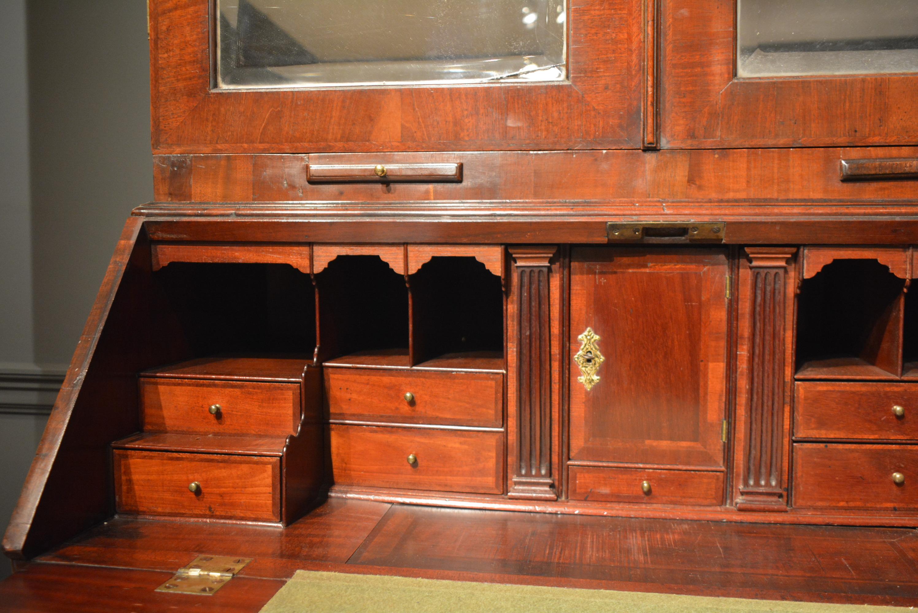 English 18th Century Mahogany Architectural Bureau Bookcase For Sale