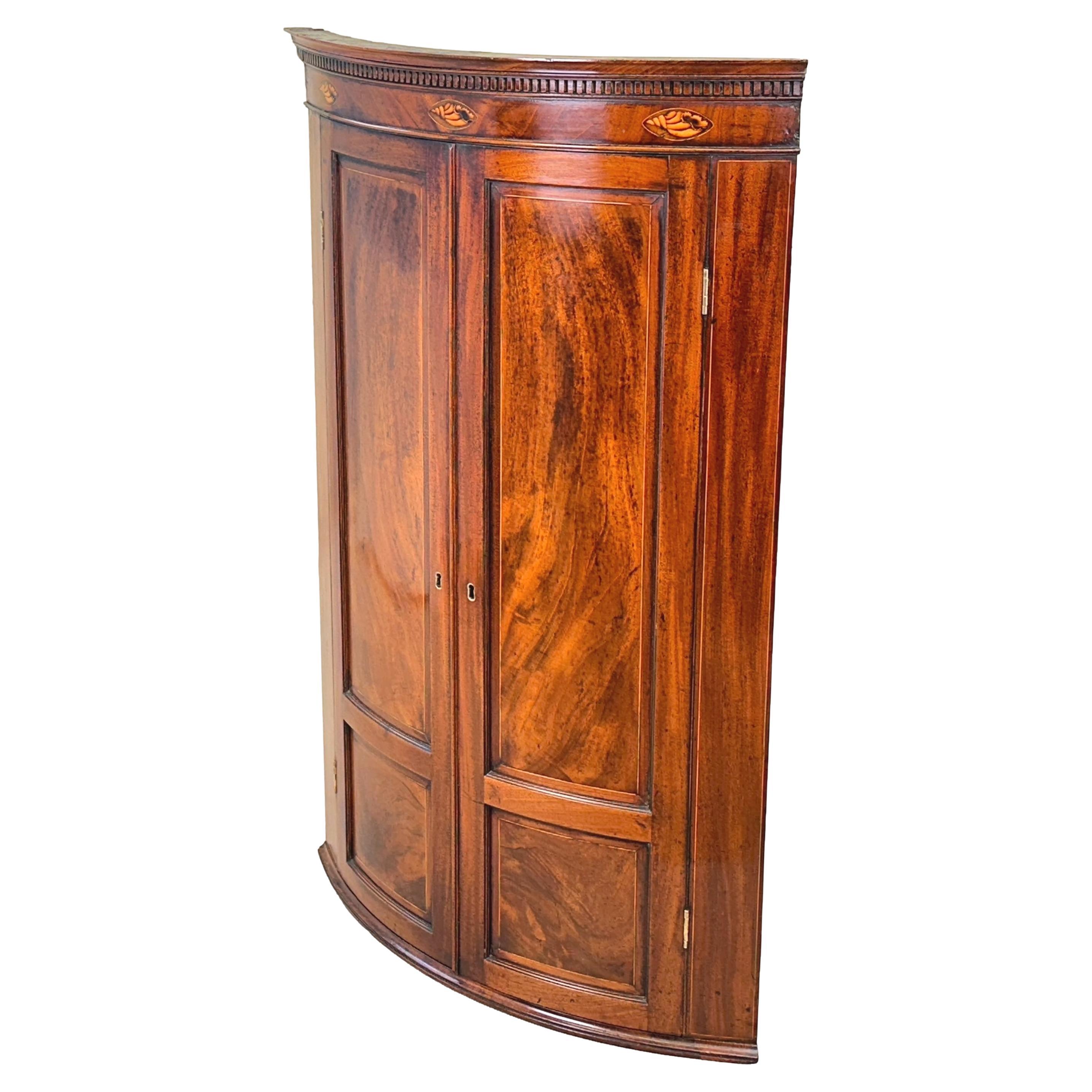 18th Century Mahogany Bow Corner Cupboard