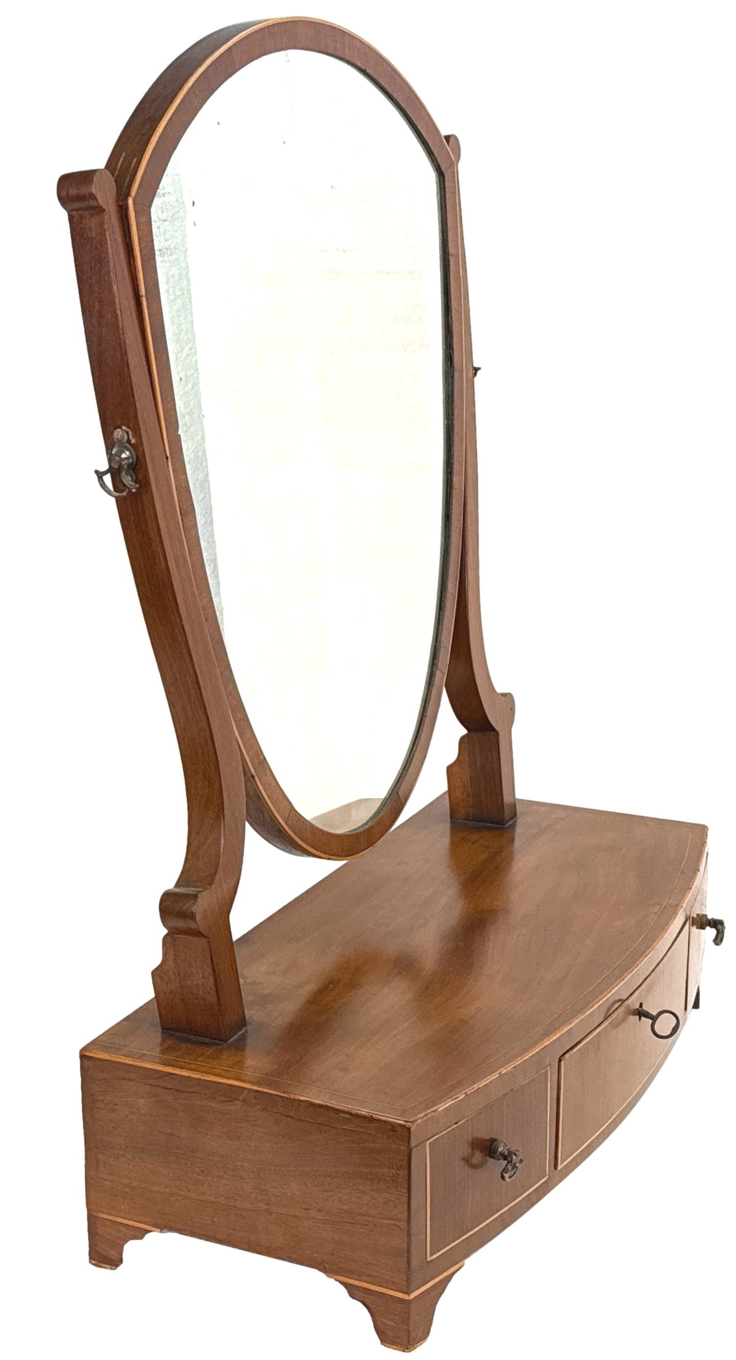 English 18th Century Mahogany Bowfront Dressing Table Mirror For Sale