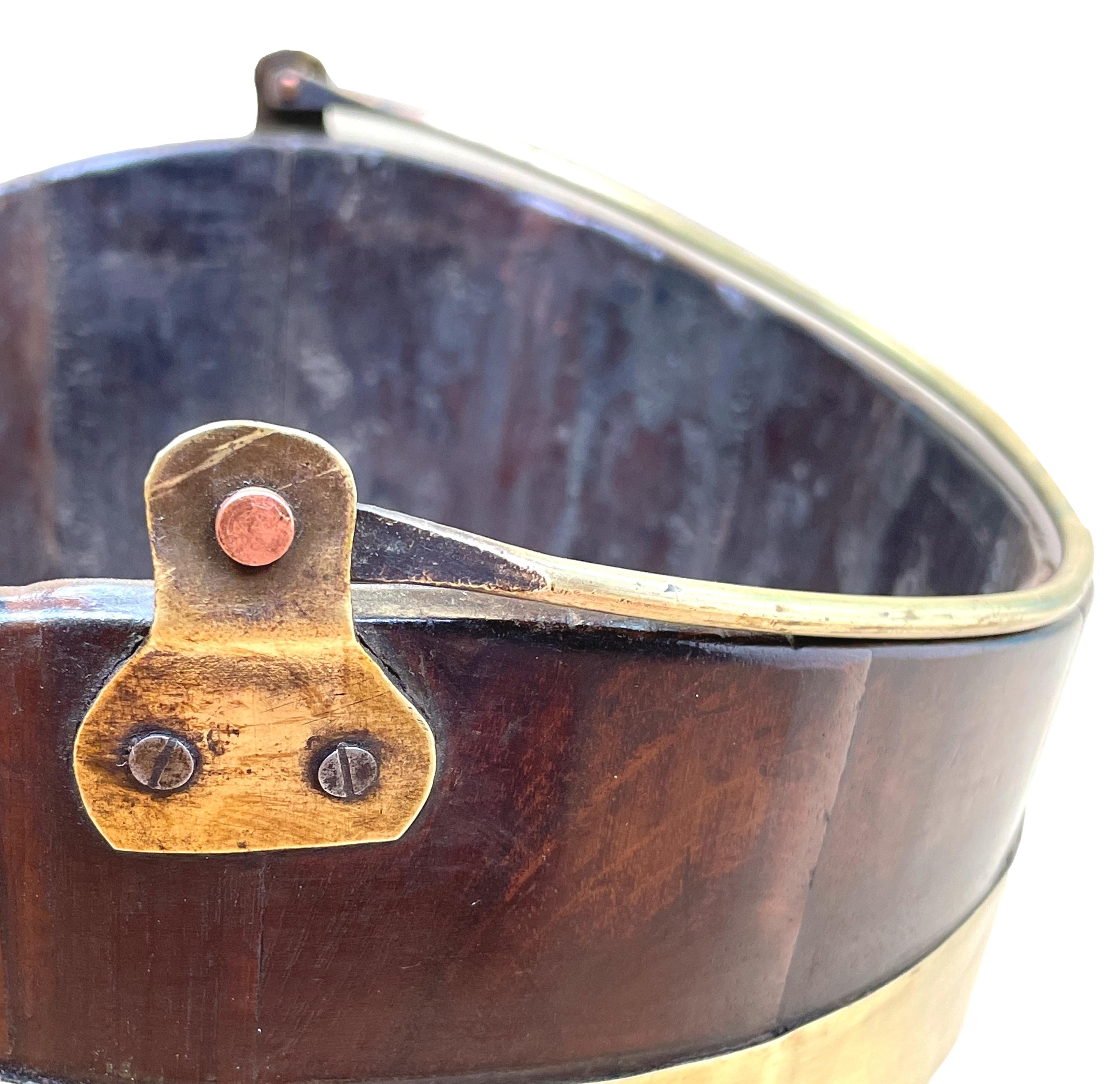 English 18th Century Mahogany & Brass Bucket For Sale