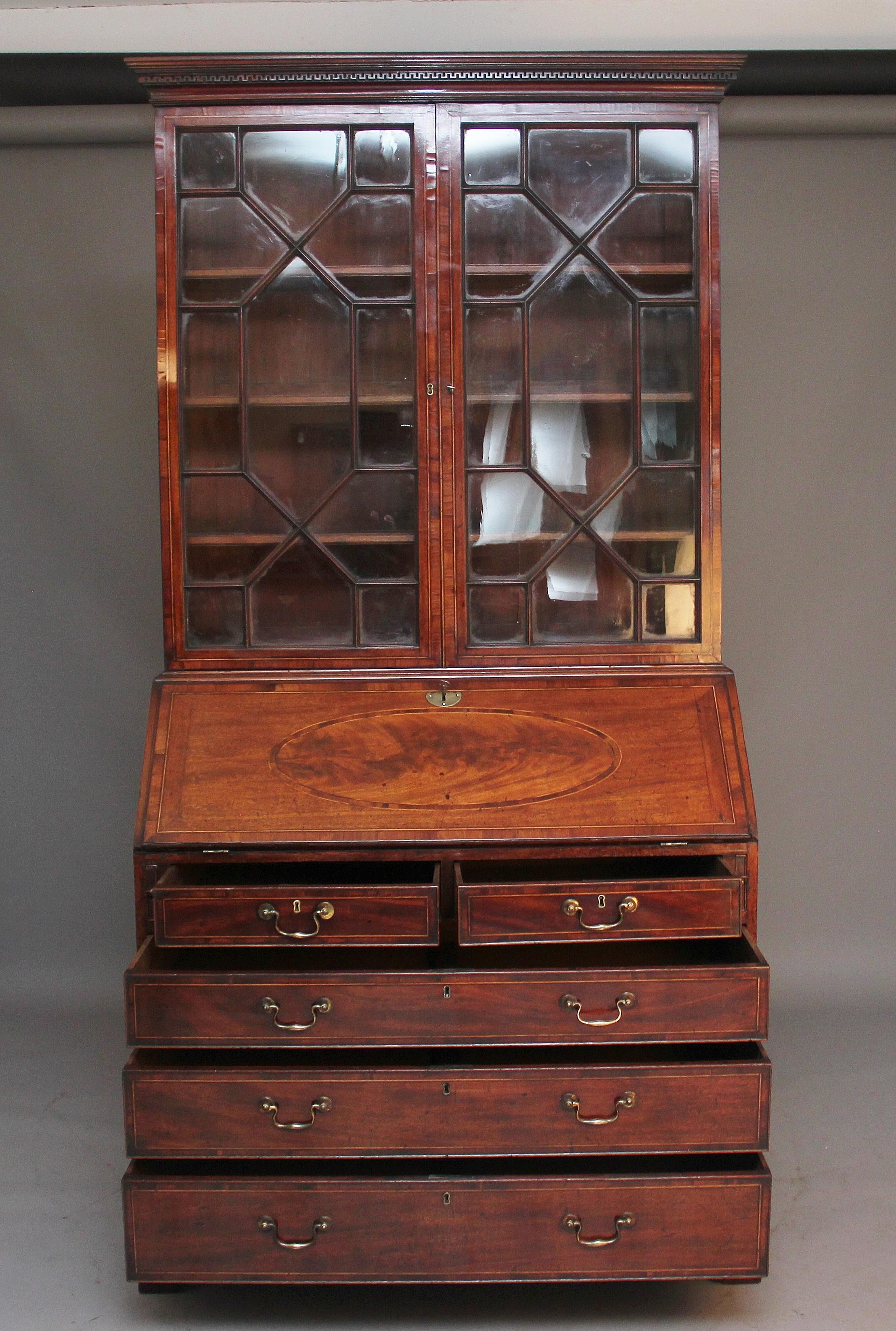 British 18th Century Mahogany Bureau Bookcase For Sale