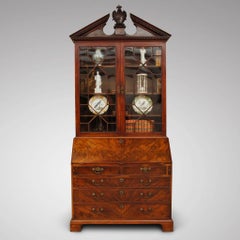 18th Century Mahogany Bureau Bookcase with Broken Arch Pediment
