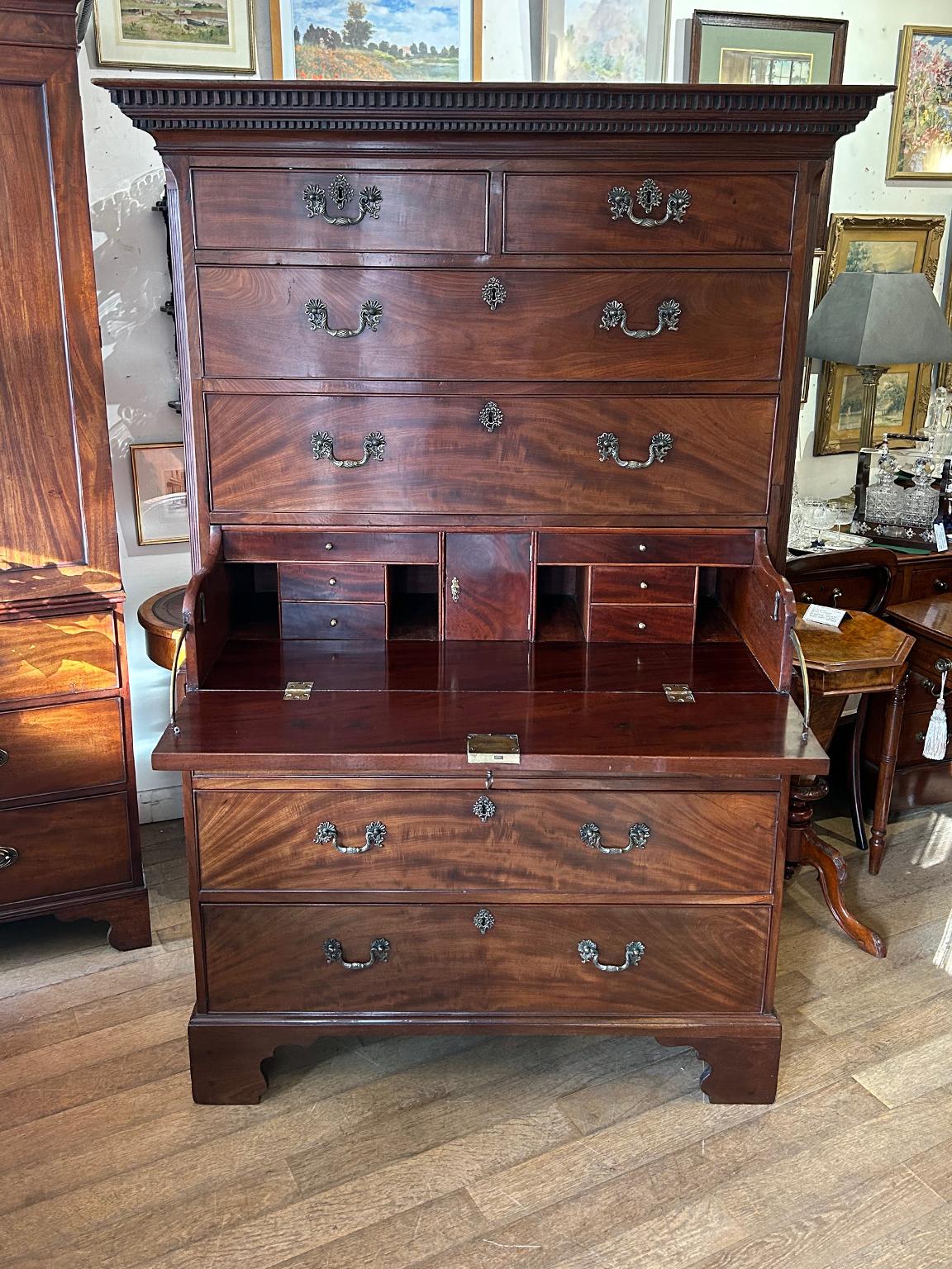 Hand-Crafted 18th Century Mahogany Chest On Chest (Tallboy) Secretaire