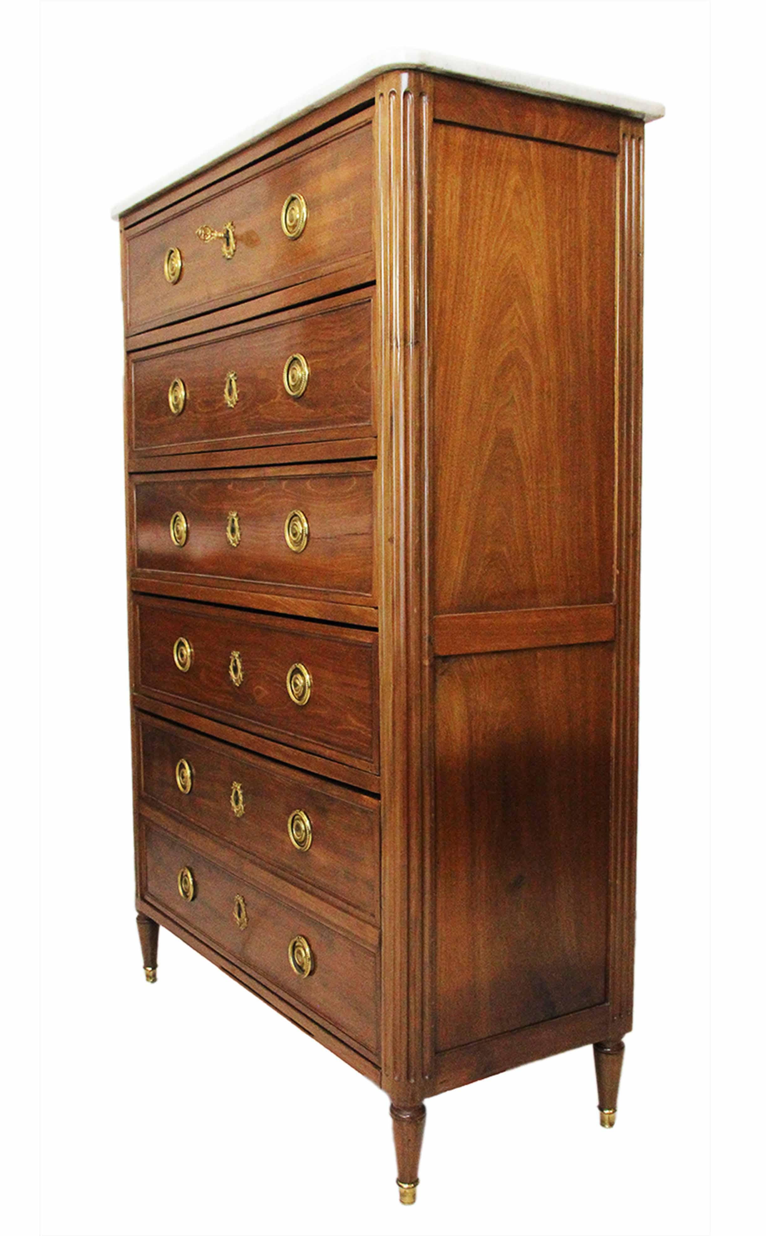18th Century and Earlier 18th Century Mahogany Chest Stamped Conrad Mauter in Mahogany and White Marble For Sale