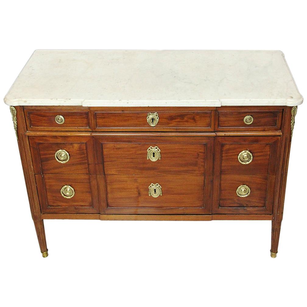 18th Century Mahogany Chest Stamped Conrad Mauter with White Veined Marble Top For Sale