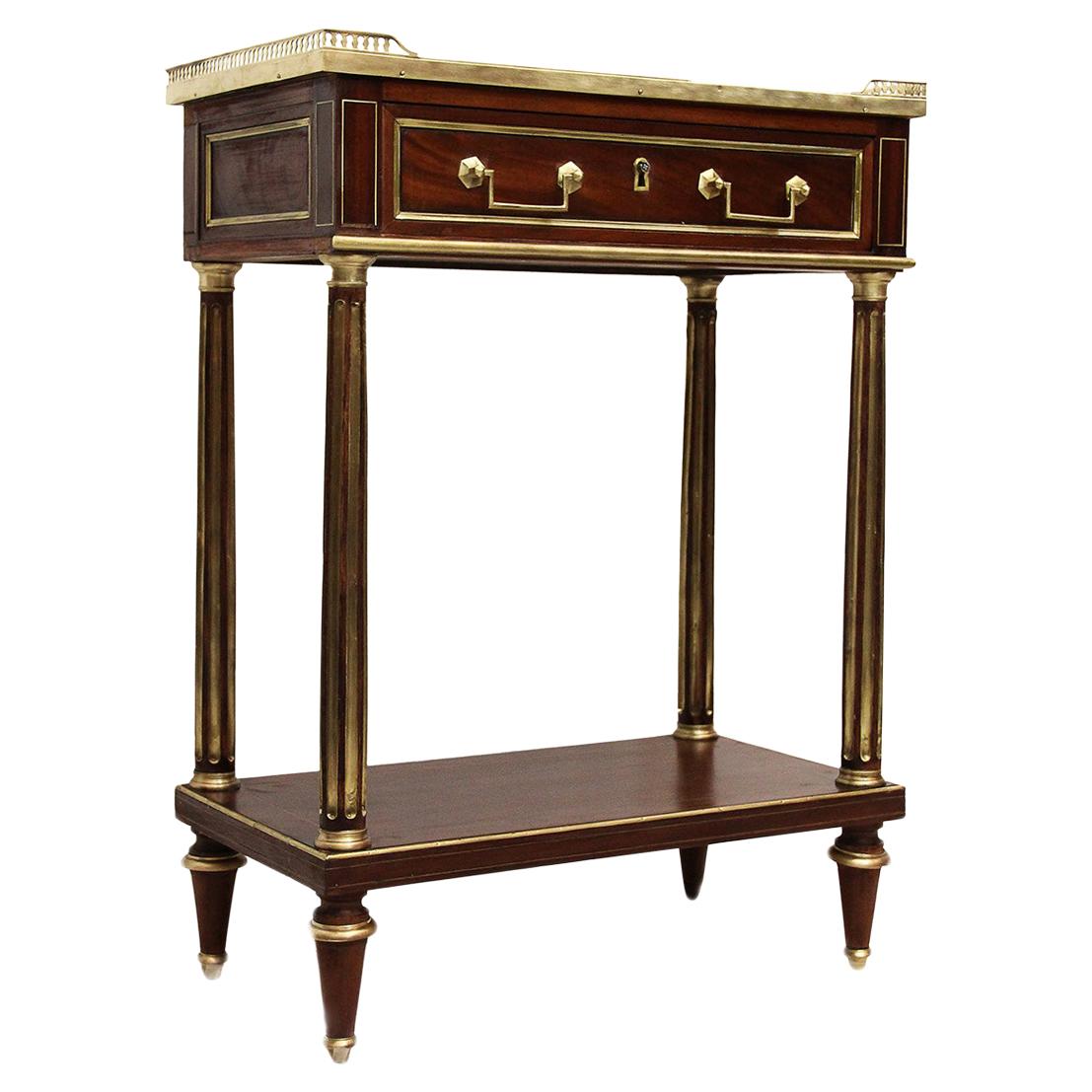 18th Century Mahogany Console with Brass Gallery and White Marble Top For Sale