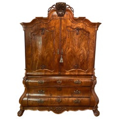 18th Century Mahogany Dutch Linen Press in Bombay Form