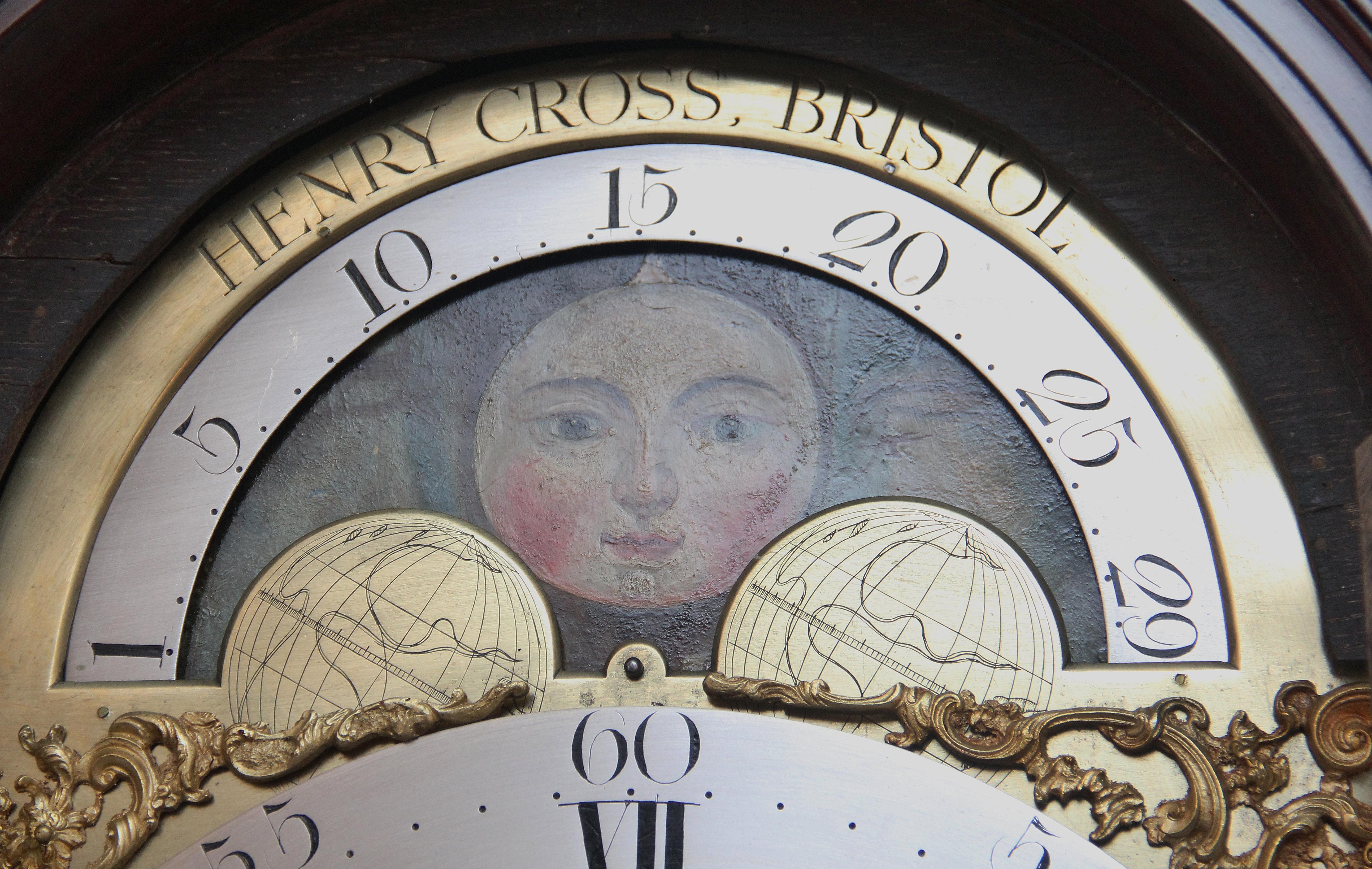 British 18th Century Mahogany Eight Day Long Case Clock by Henry Cross of Bristol
