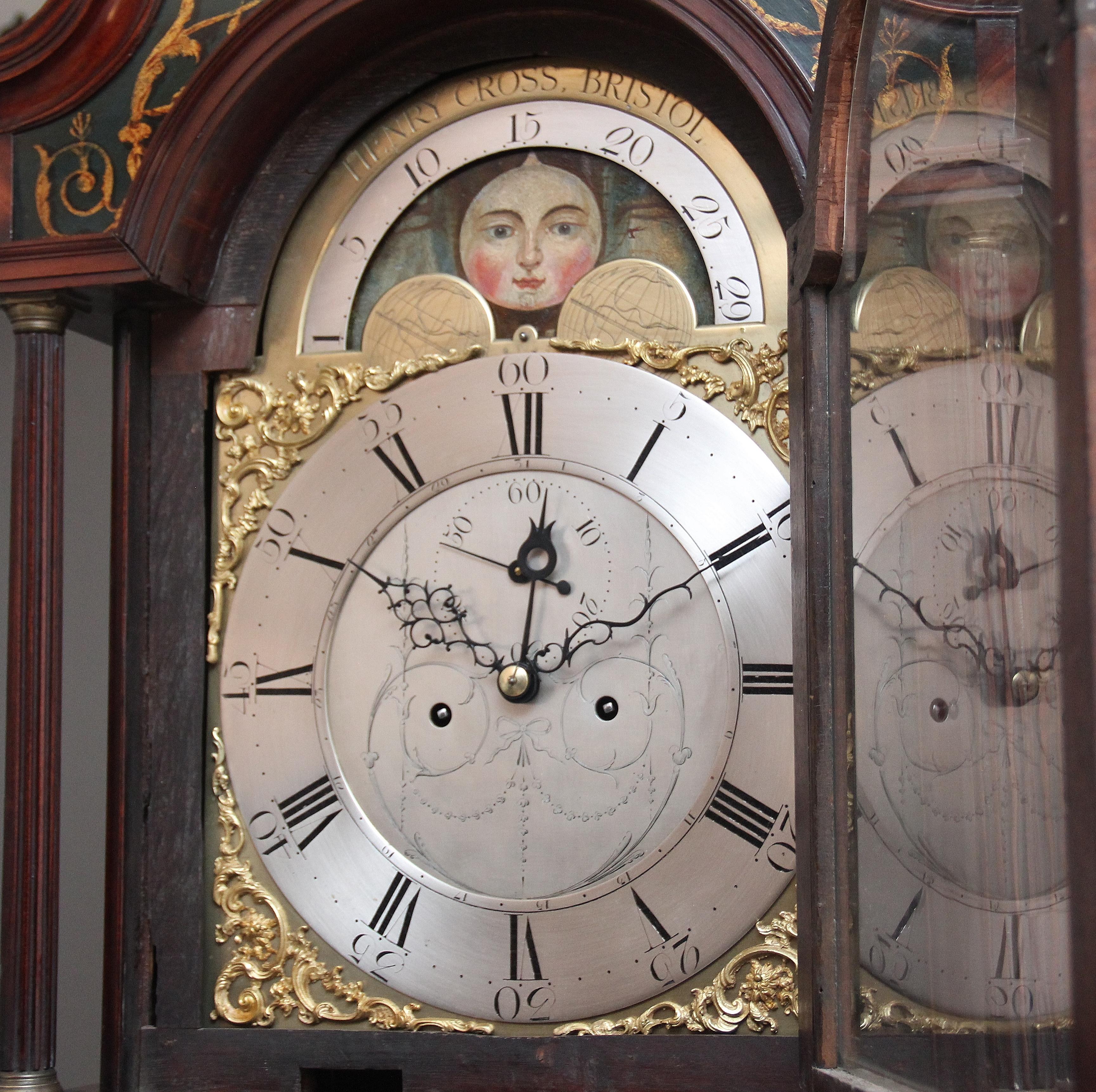 18th Century Mahogany Eight Day Long Case Clock by Henry Cross of Bristol 1