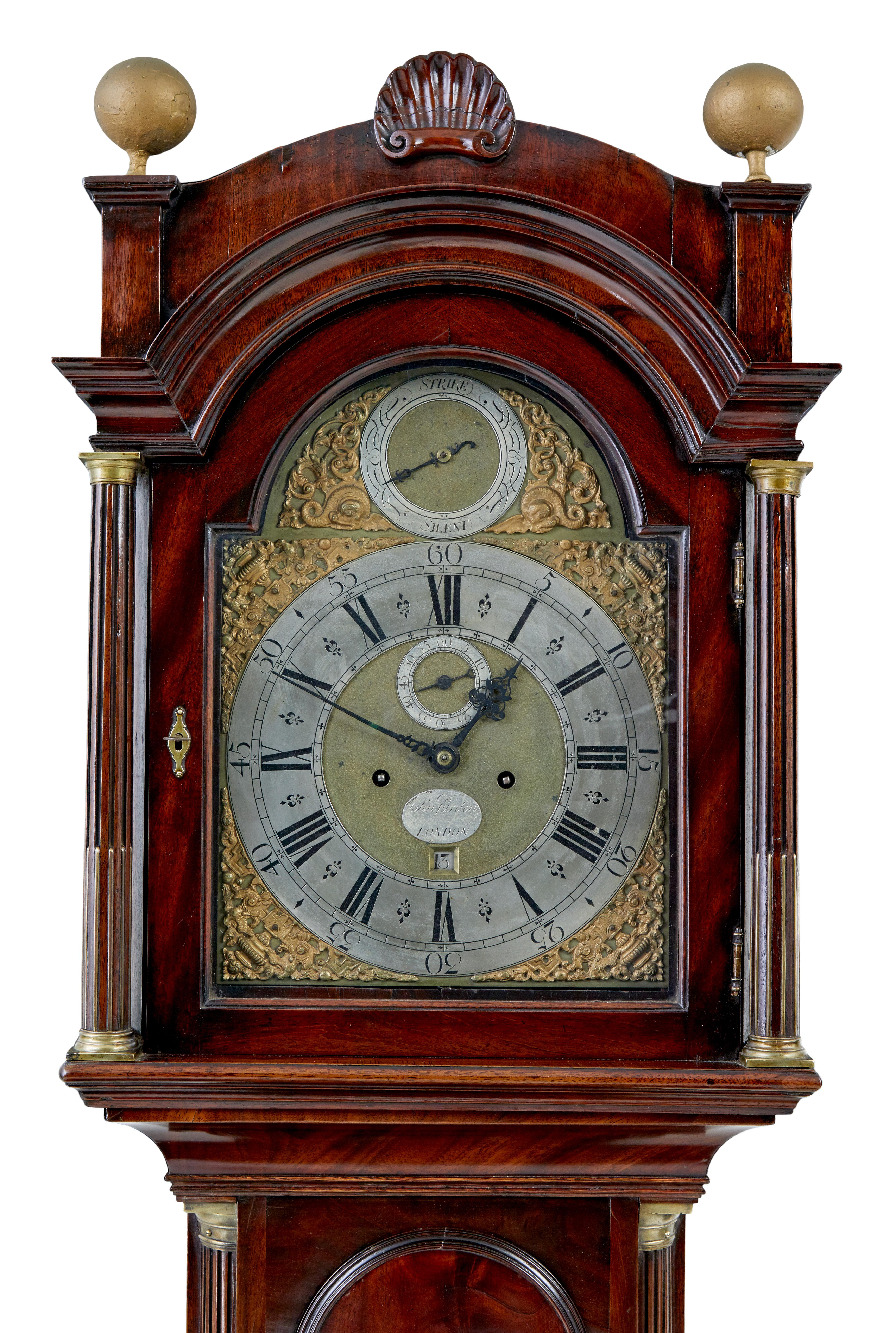 18th Century 18th century mahogany longcase clock John Purden of London For Sale