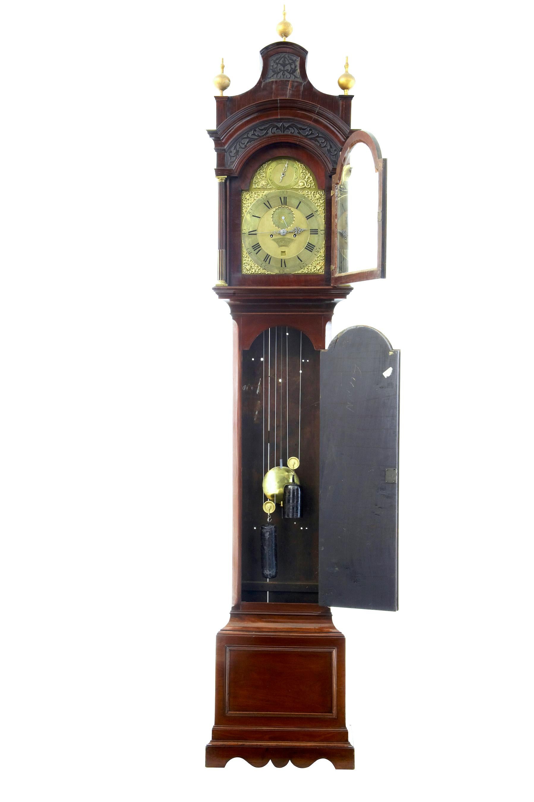 Stunning London long case clock, circa 1760.The clock with makers mark Conyers Dunlop London, who became an apprentice in 1725 before becoming a master clockmaker in 1758. The movement has been professionally restored. Stunning carved hood,
