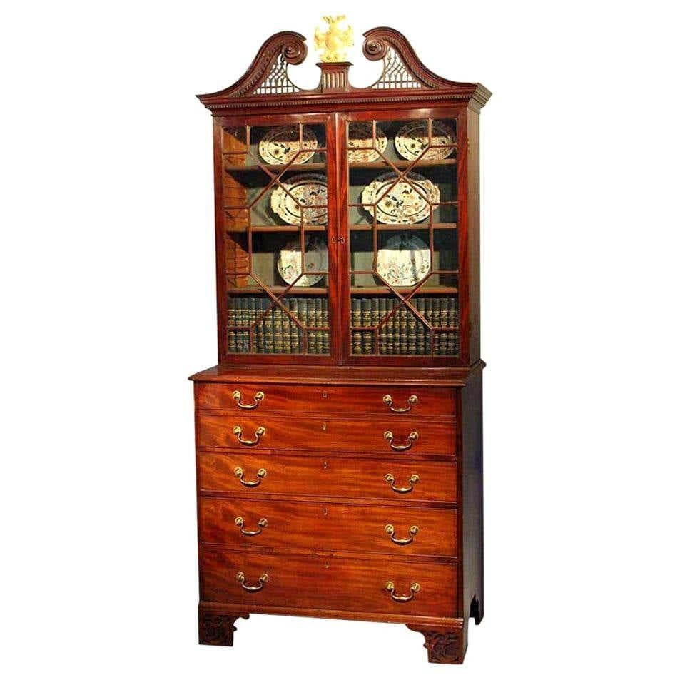 18th Century Mahogany Secretaire Bookcase China Cabinet For Sale 6