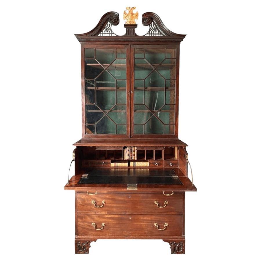 18th Century Mahogany Secretaire Bookcase China Cabinet For Sale