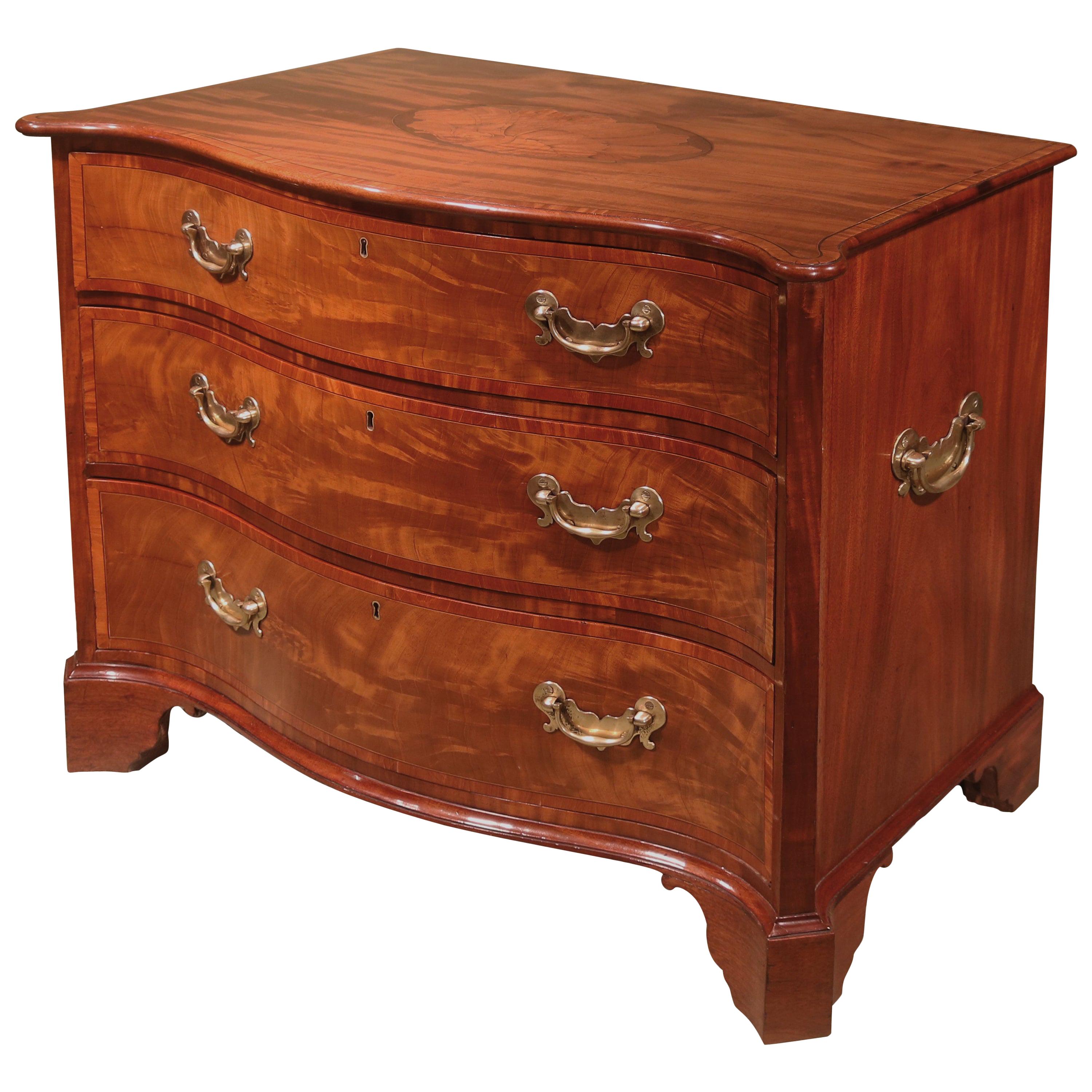 18th Century Mahogany Serpentine Chest with Carrying Handles For Sale